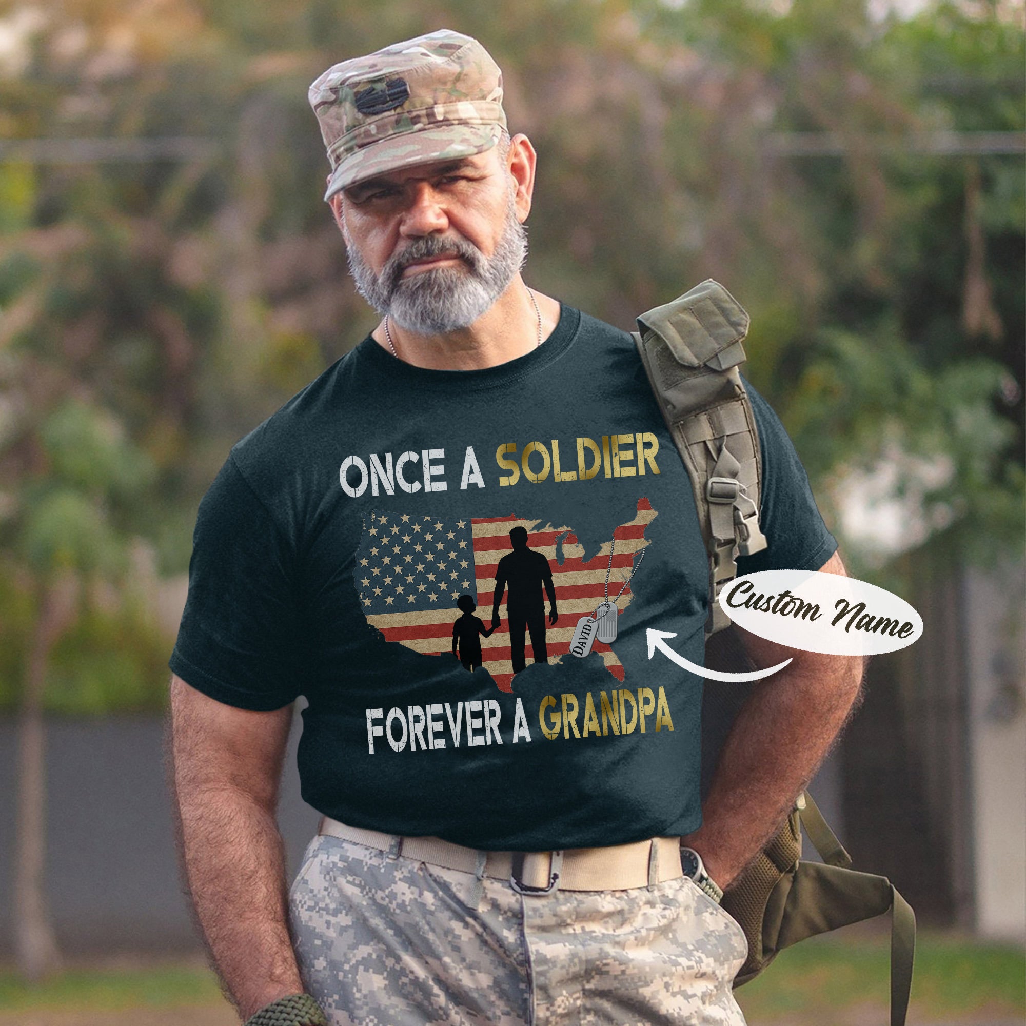 Once a Soldier Forever a Grandpa US Military Veteran Patriotic Pride Personalized T-Shirt