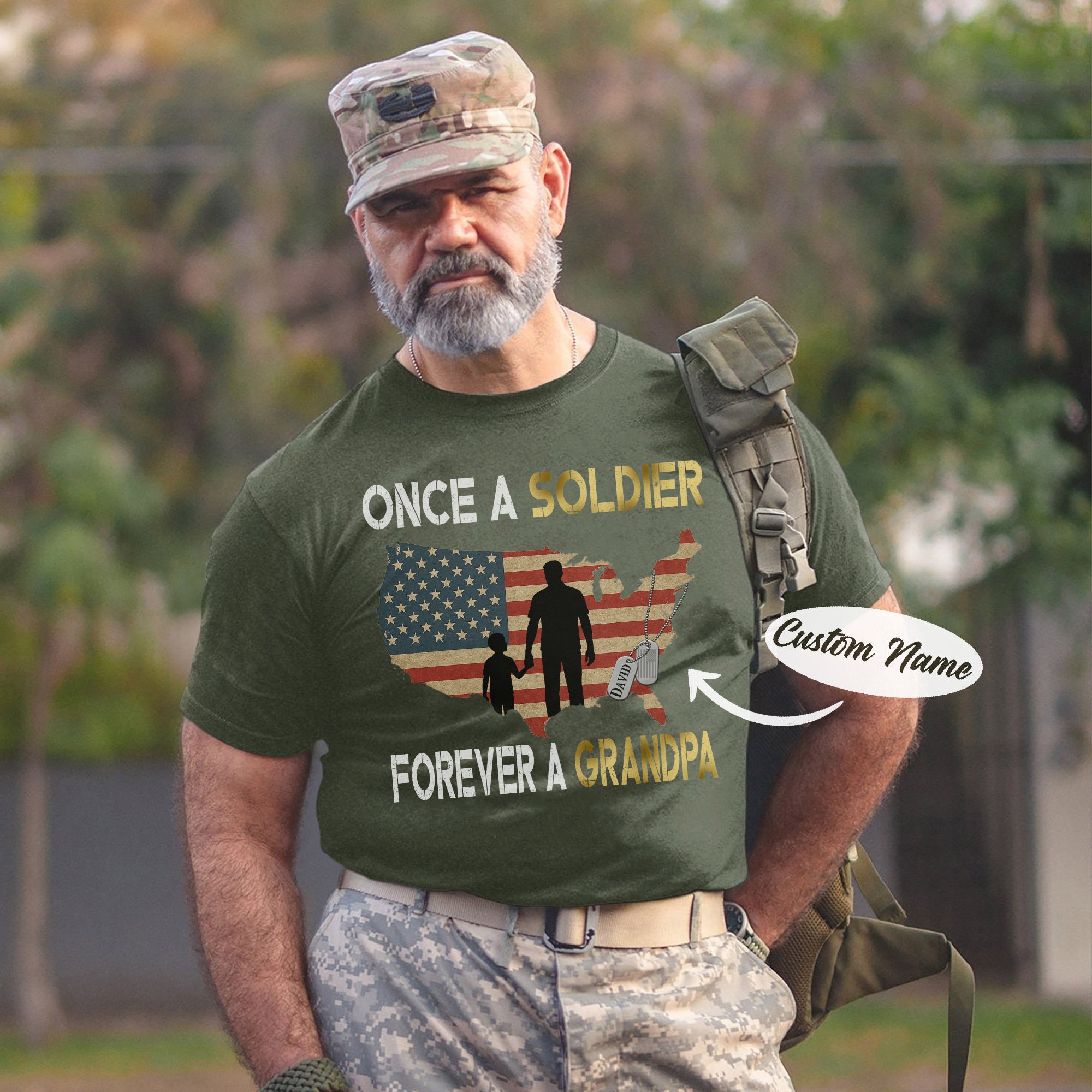 Once a Soldier Forever a Grandpa US Military Veteran Patriotic Pride Personalized T-Shirt