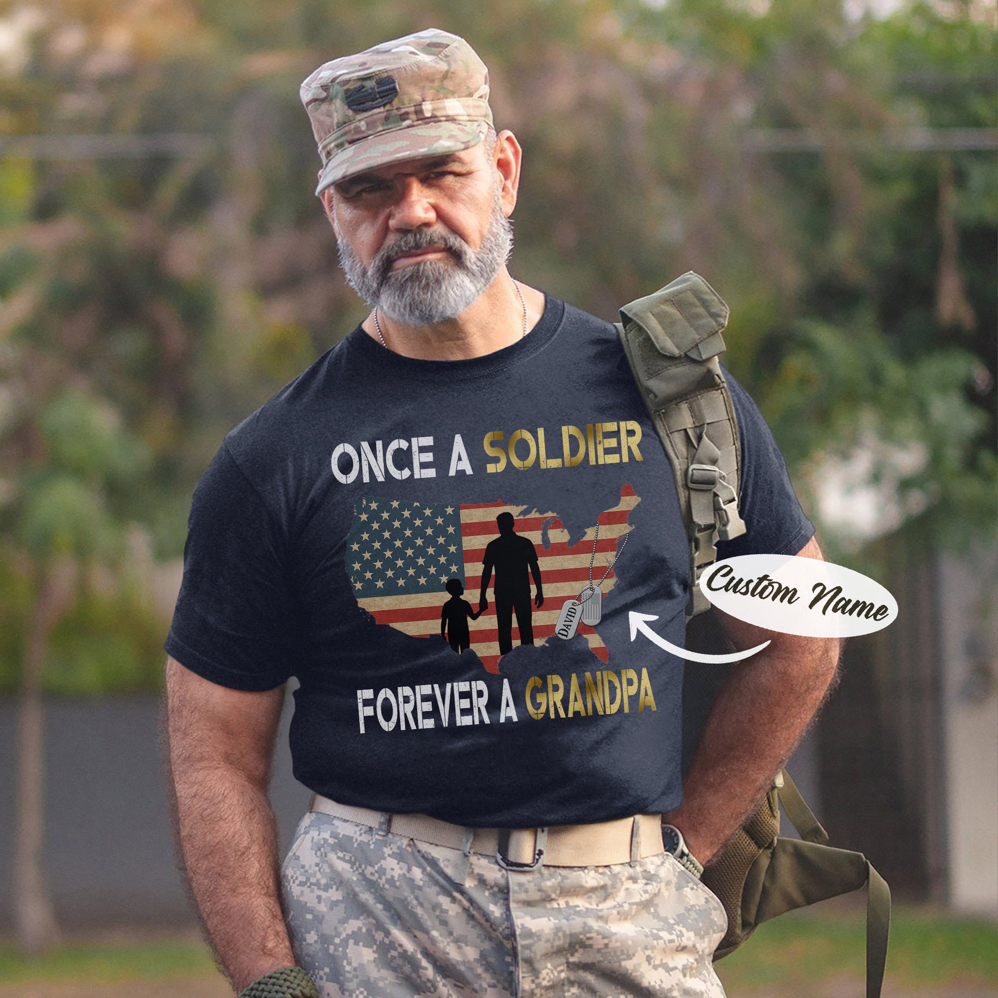 Once a Soldier Forever a Grandpa US Military Veteran Patriotic Pride Personalized T-Shirt