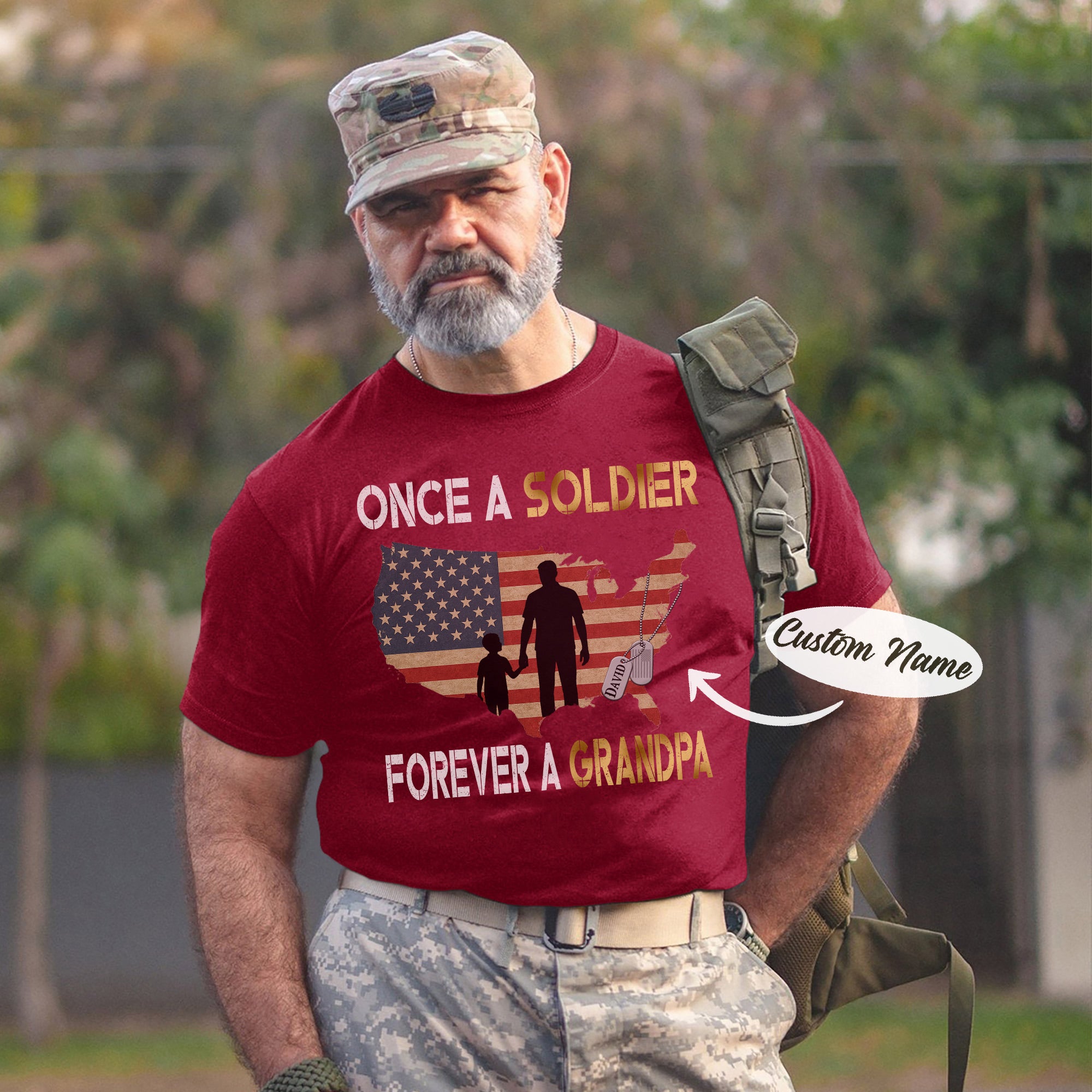 Once a Soldier Forever a Grandpa US Military Veteran Patriotic Pride Personalized T-Shirt