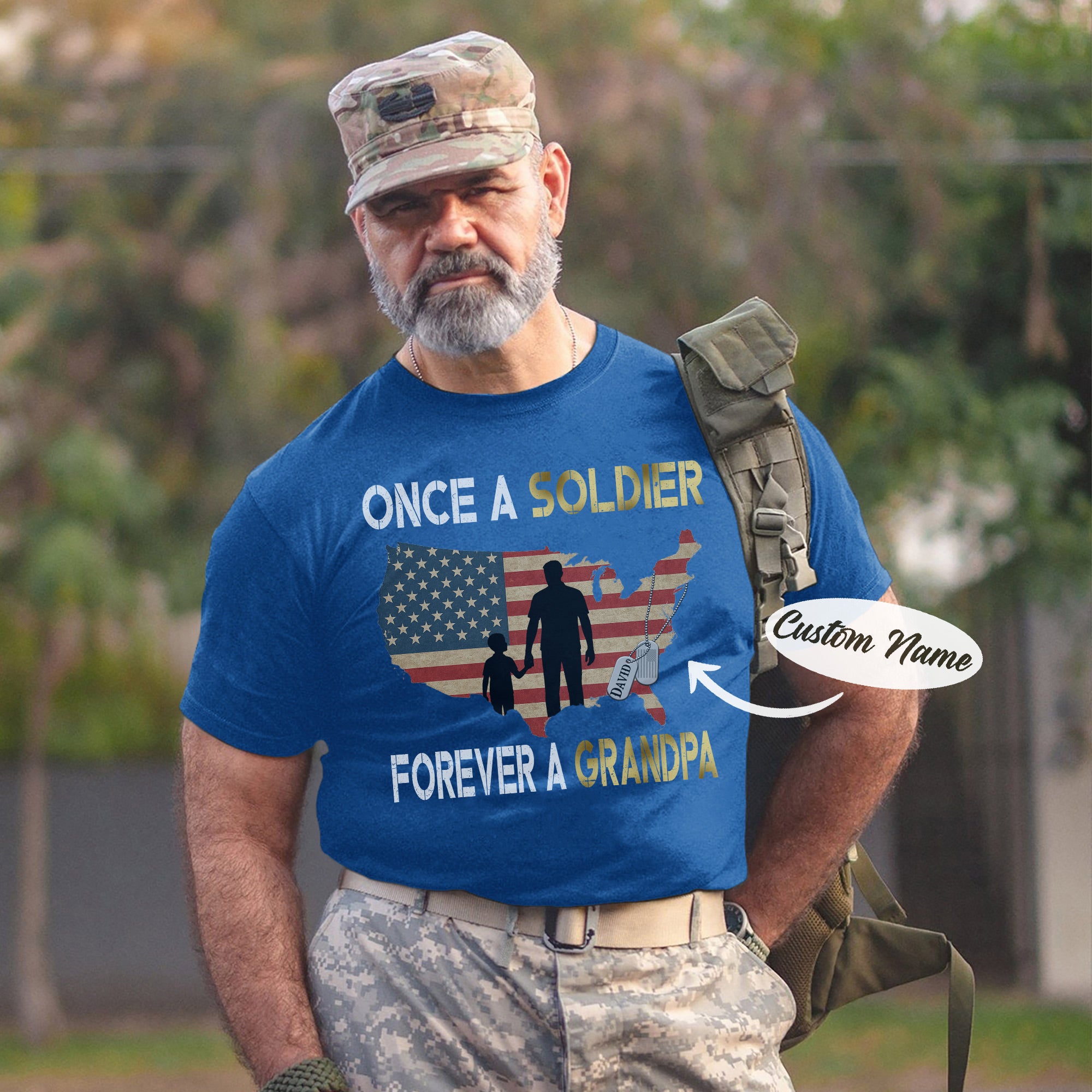 Once a Soldier Forever a Grandpa US Military Veteran Patriotic Pride Personalized T-Shirt