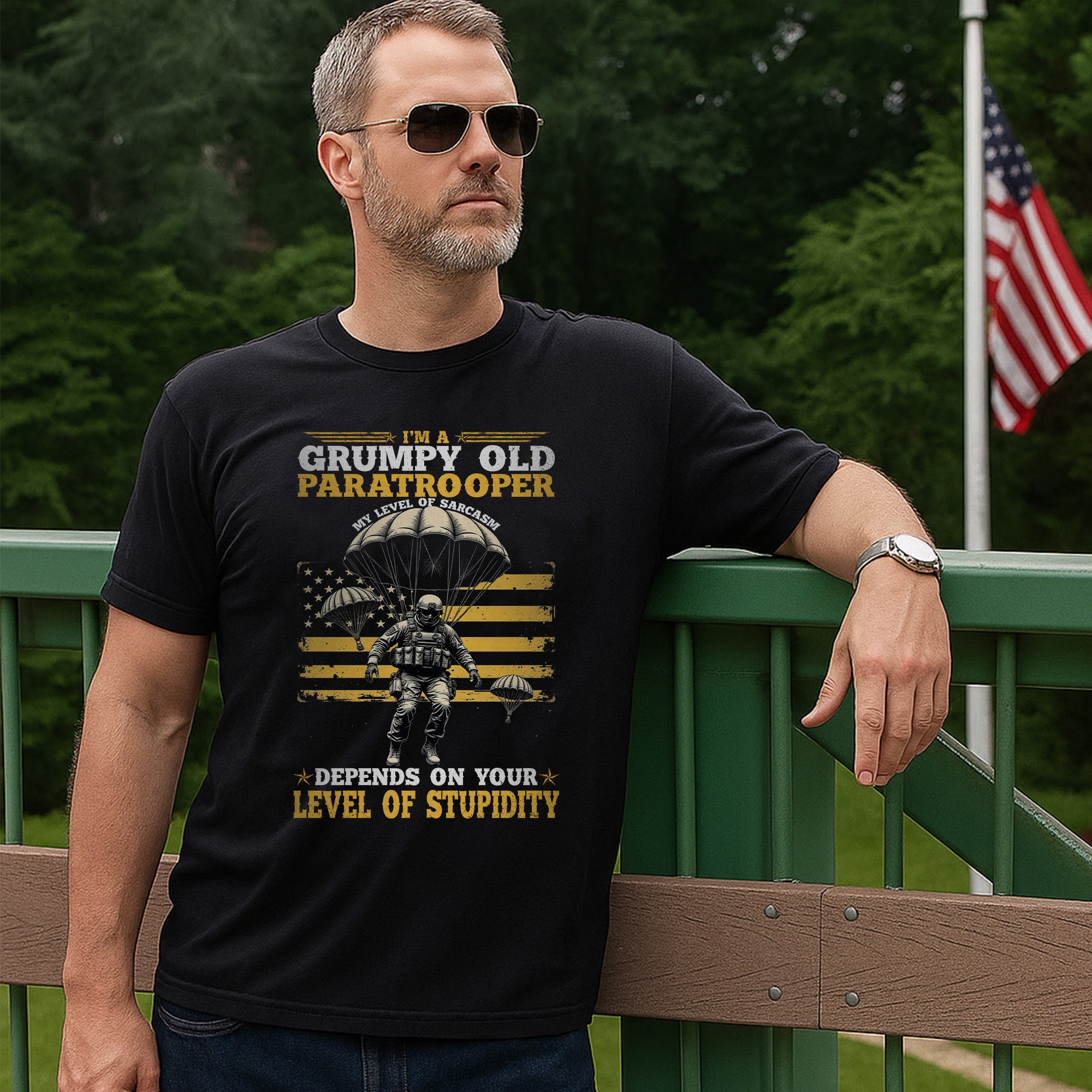 I’m a Grumpy Old Paratrooper My Sarcasm Depends on Your Level of Stupidity US Military Veteran T-Shirt