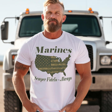 Semper Fidelis Always Faithful Marines US Military Veteran Patriotic Tribute T-Shirt