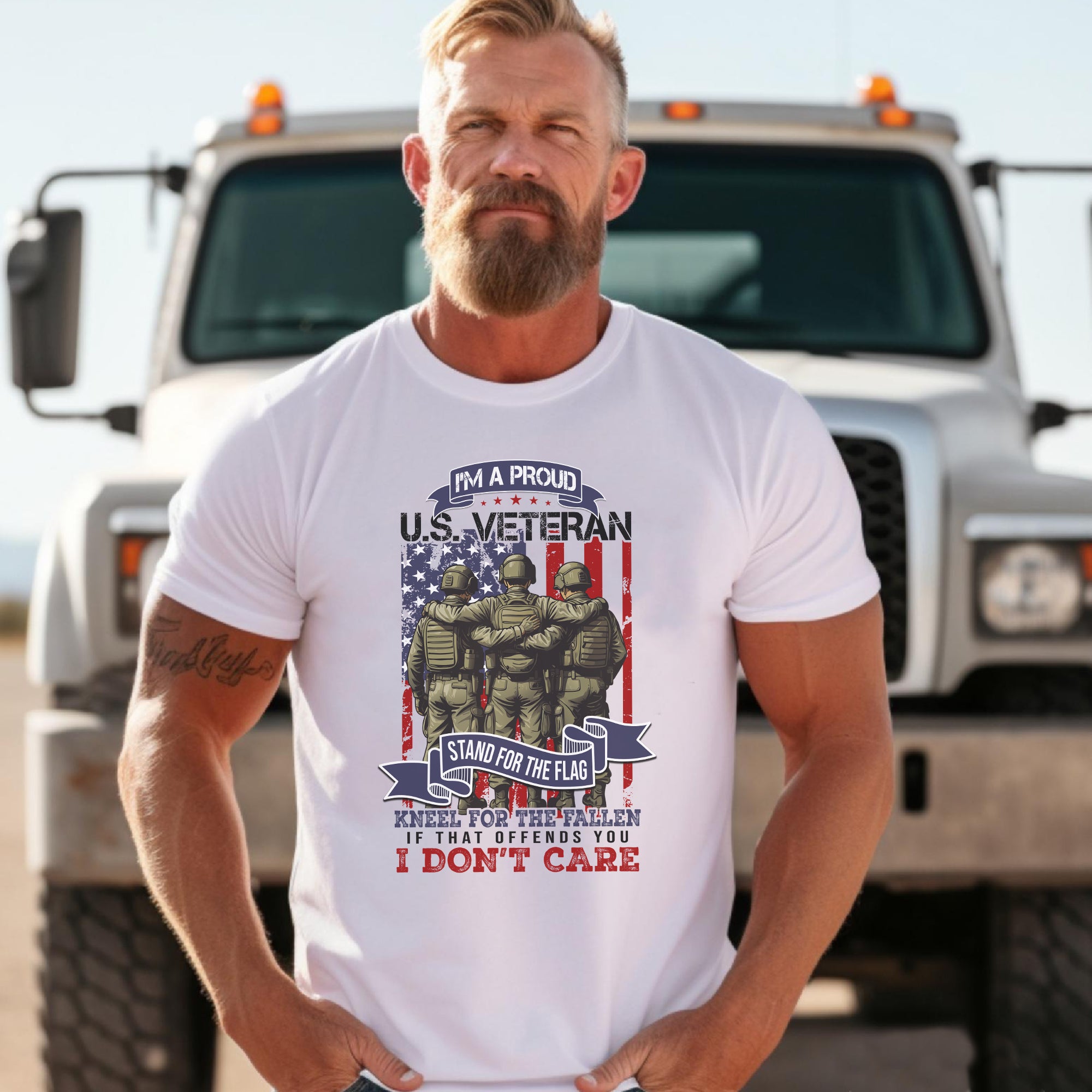 I’m a Proud US Veteran Stand for the Flag Kneel for the Fallen If That Offends You I Don’t Care T-Shirt