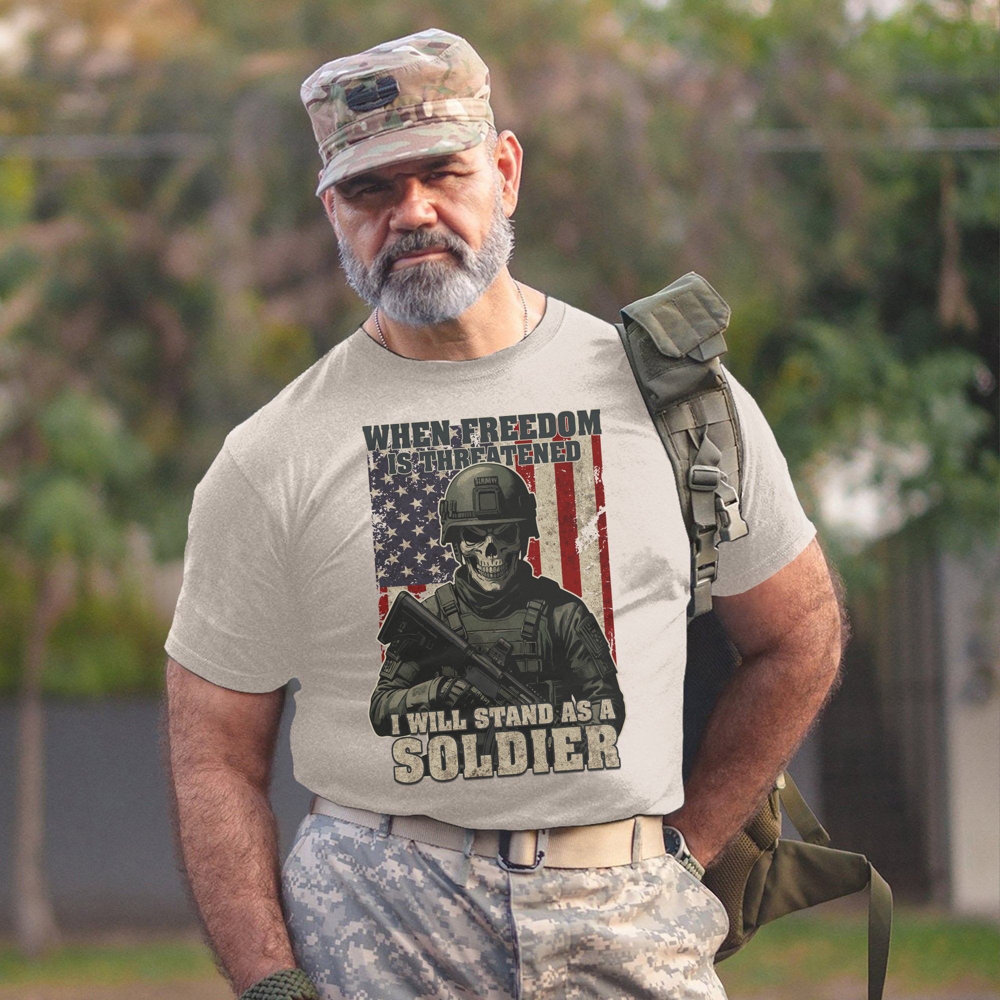 When Freedom Is Threatened I Will Stand as a Soldier Proud US Military Veteran T-Shirt