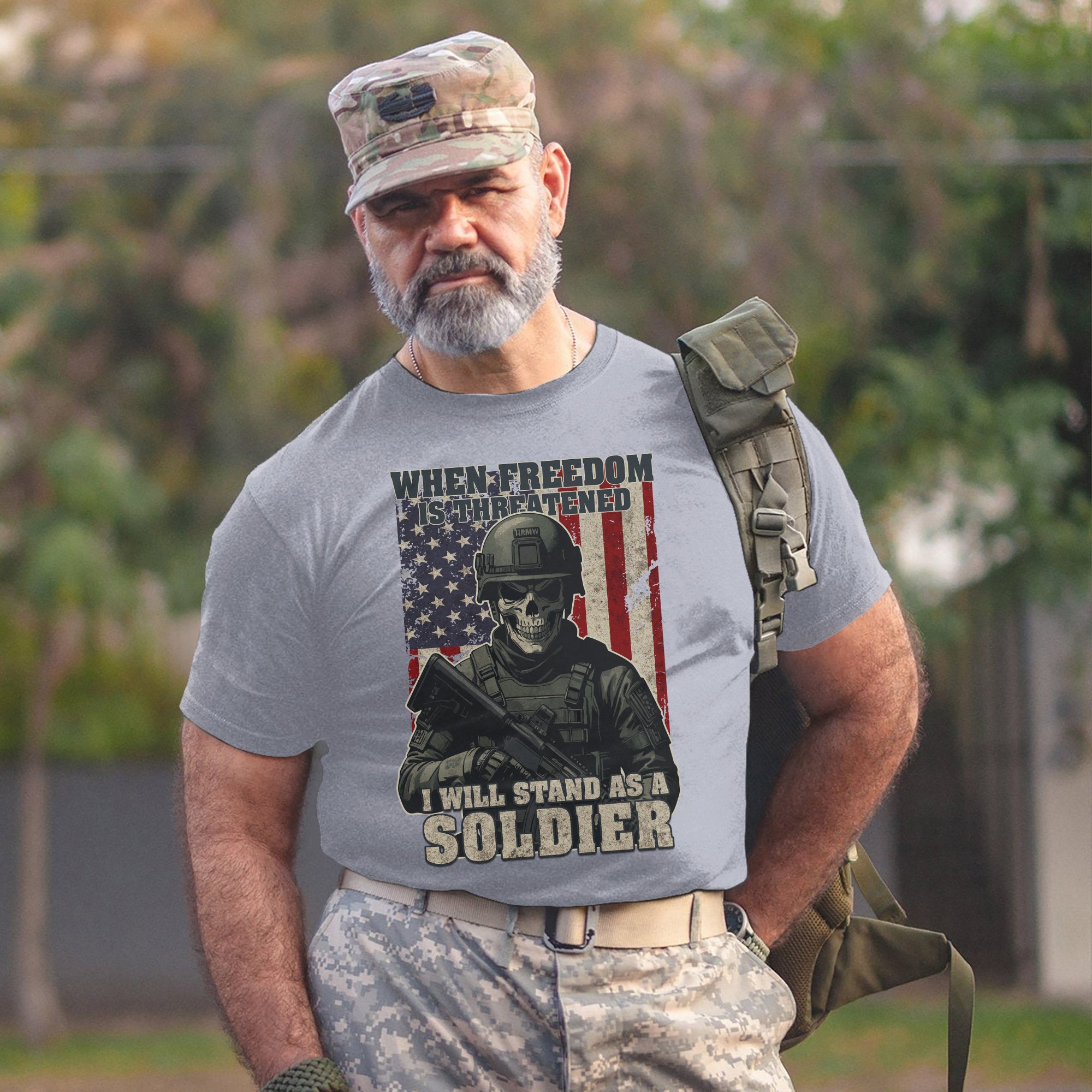 When Freedom Is Threatened I Will Stand as a Soldier Proud US Military Veteran T-Shirt