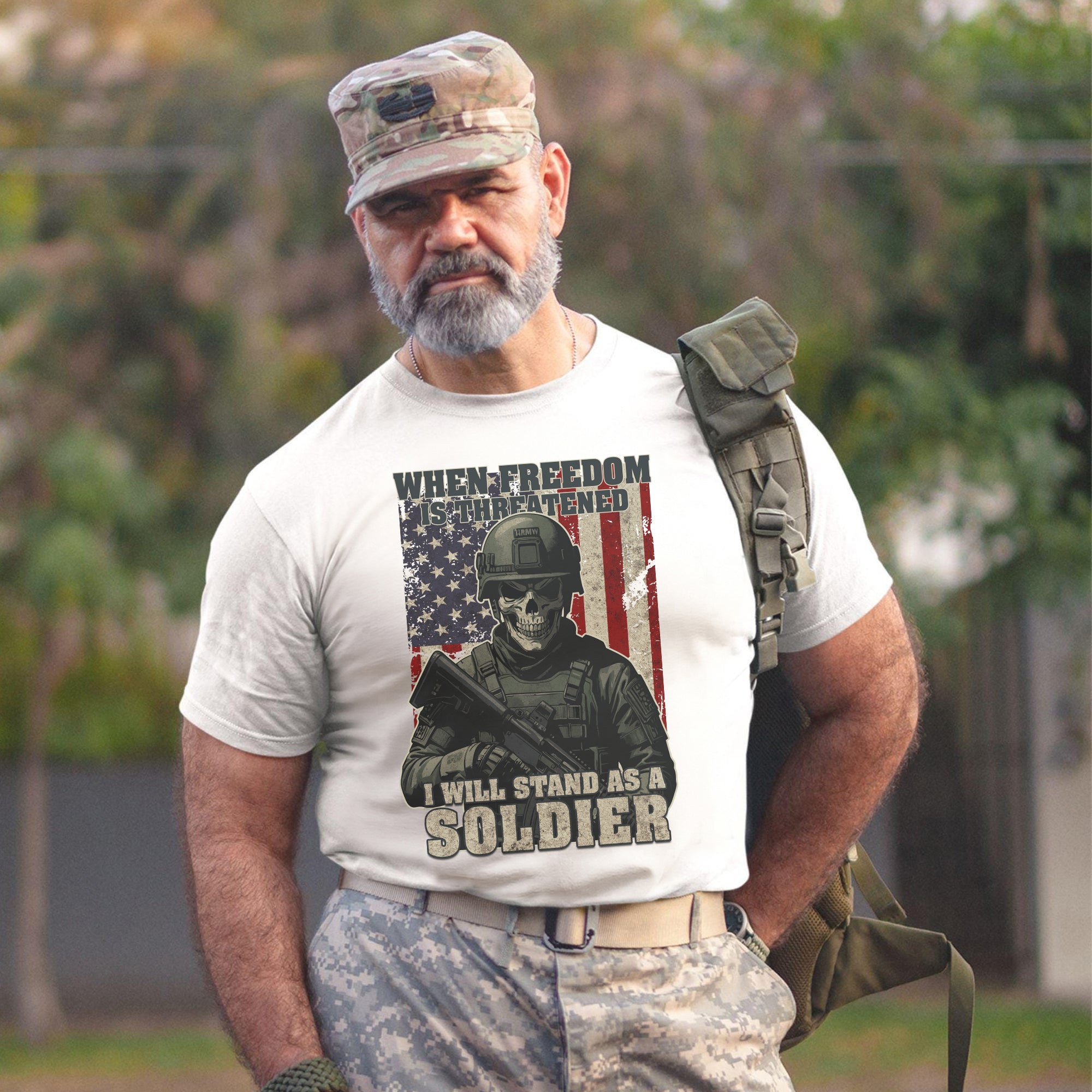 When Freedom Is Threatened I Will Stand as a Soldier Proud US Military Veteran T-Shirt