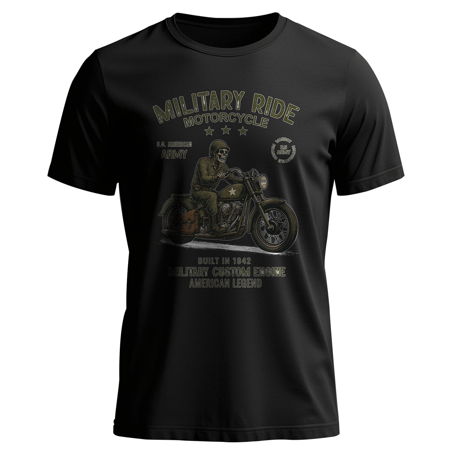 Military Ride Motorcycle US Army Built in T-Shirt