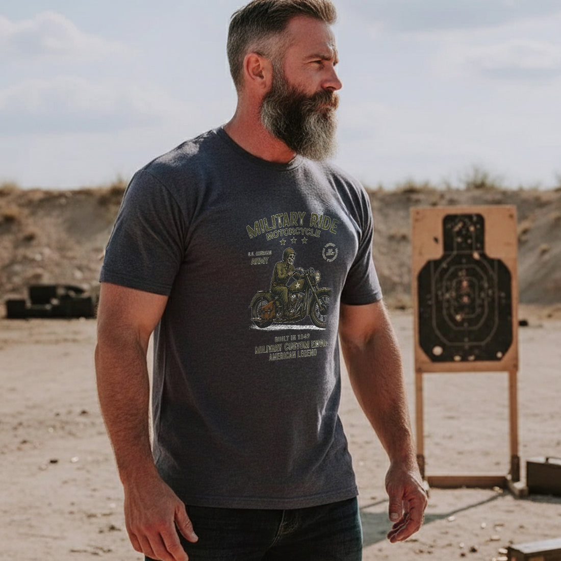 Military Ride Motorcycle US Army Built in T-Shirt