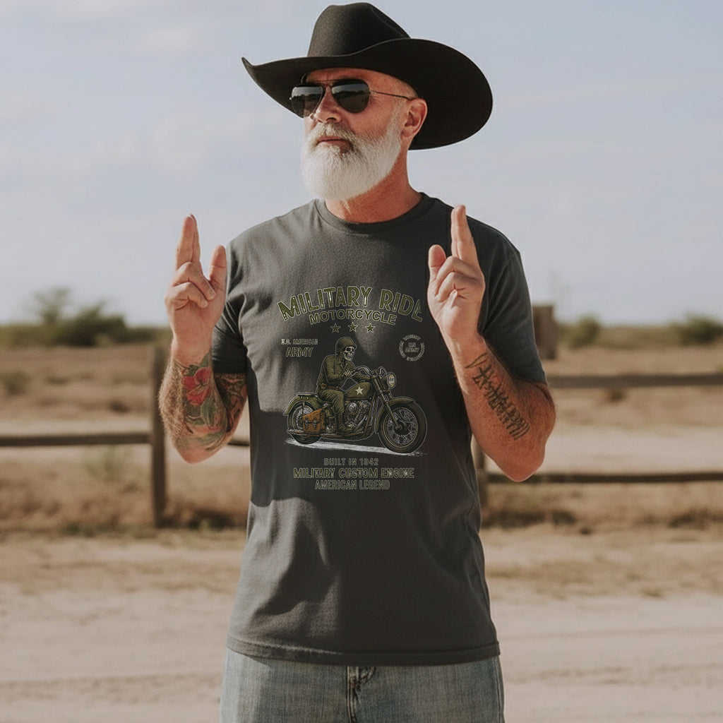 Military Ride Motorcycle US Army Built in 1942 Custom Engine American Legend T-Shirt