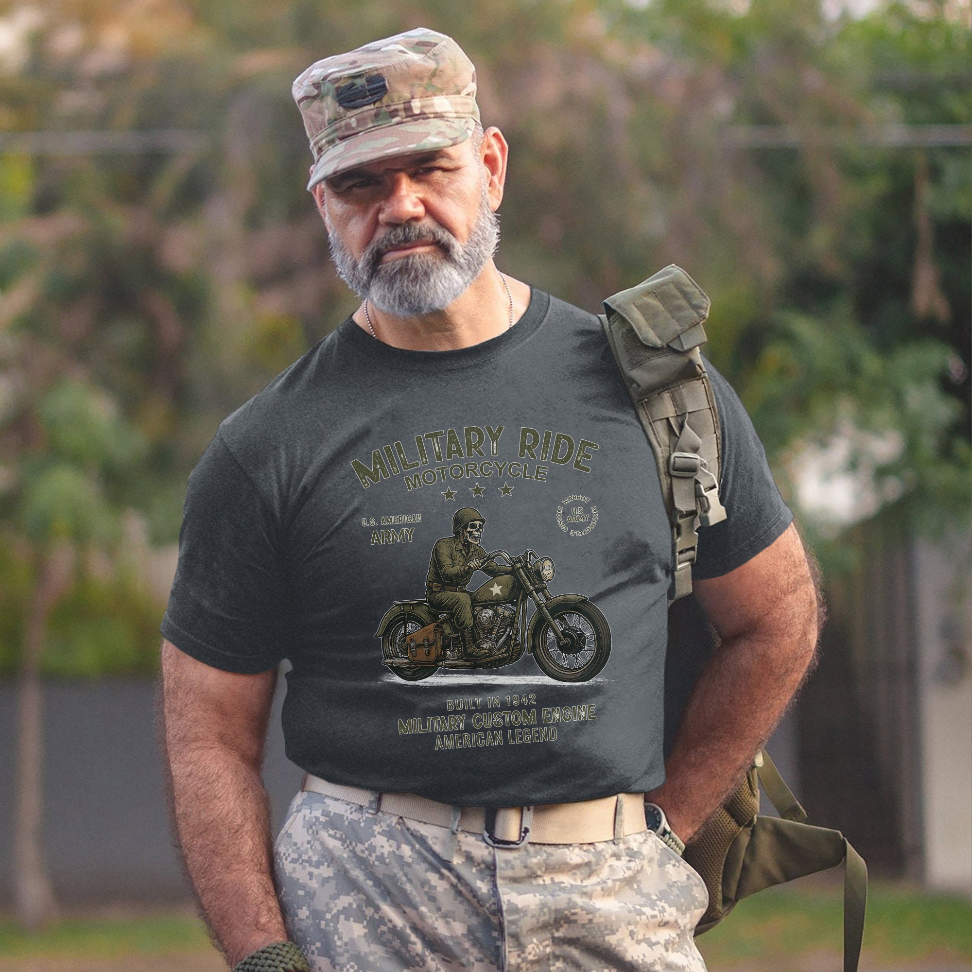 Military Ride Motorcycle US Army Built in T-Shirt