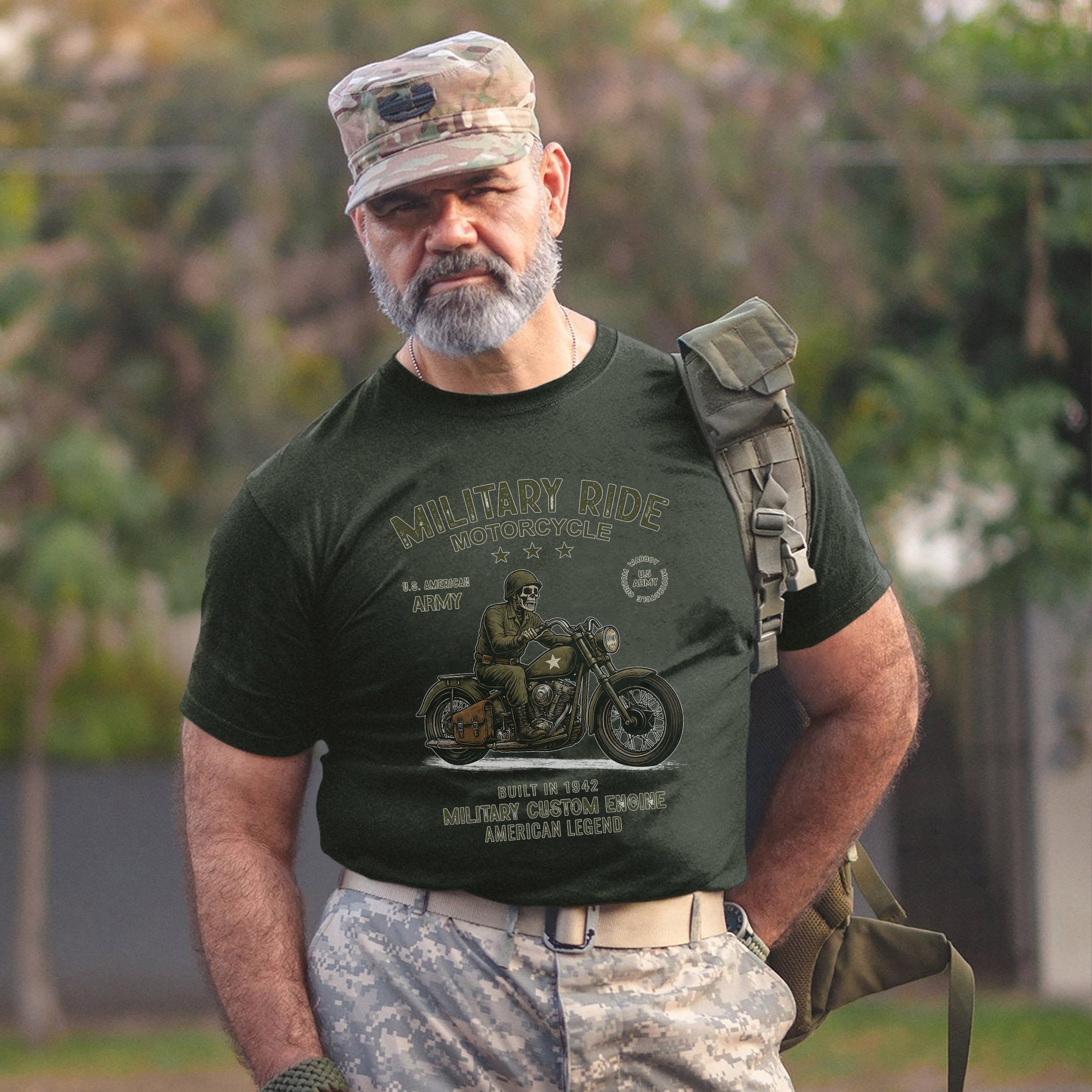 Military Ride Motorcycle US Army Built in T-Shirt