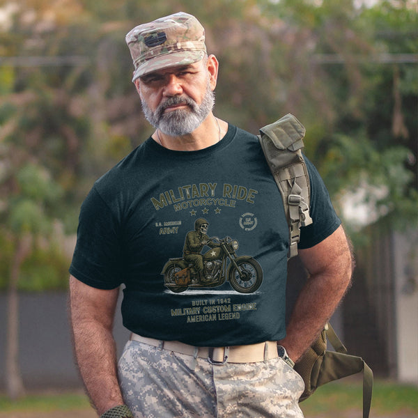 Military Ride Motorcycle US Army Built in 1942 Custom Engine American Legend T-Shirt