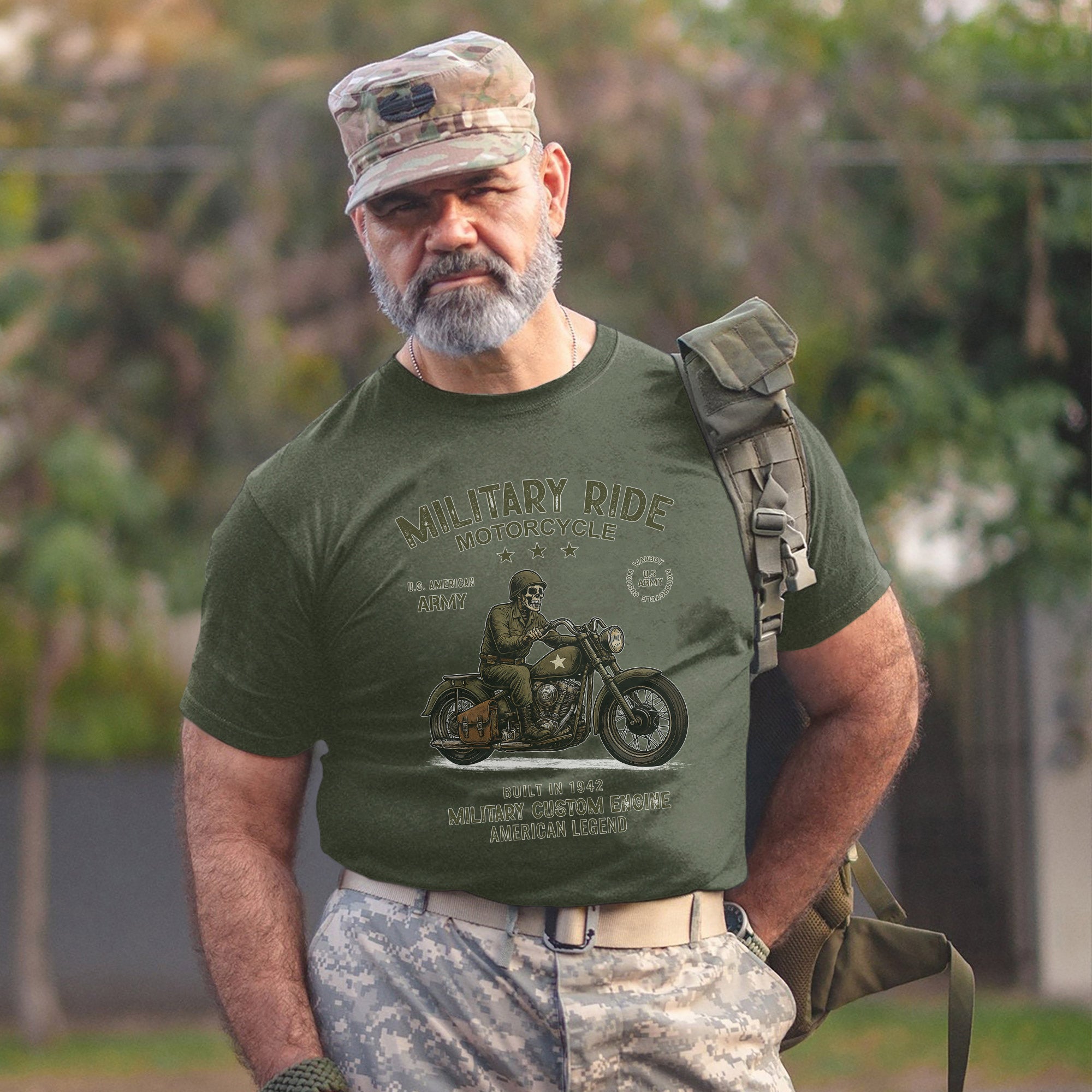 Military Ride Motorcycle US Army Built in T-Shirt