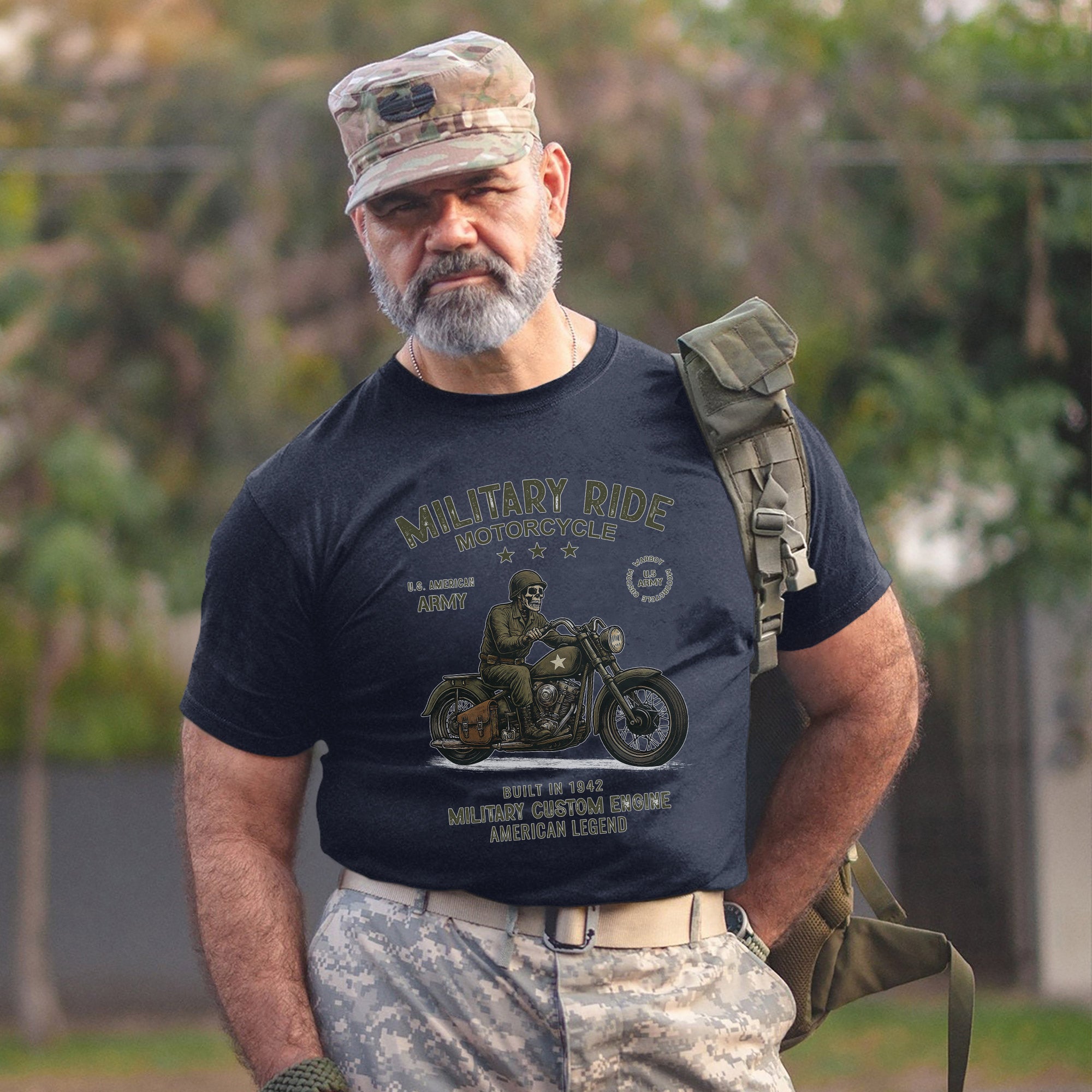 Military Ride Motorcycle US Army Built in T-Shirt