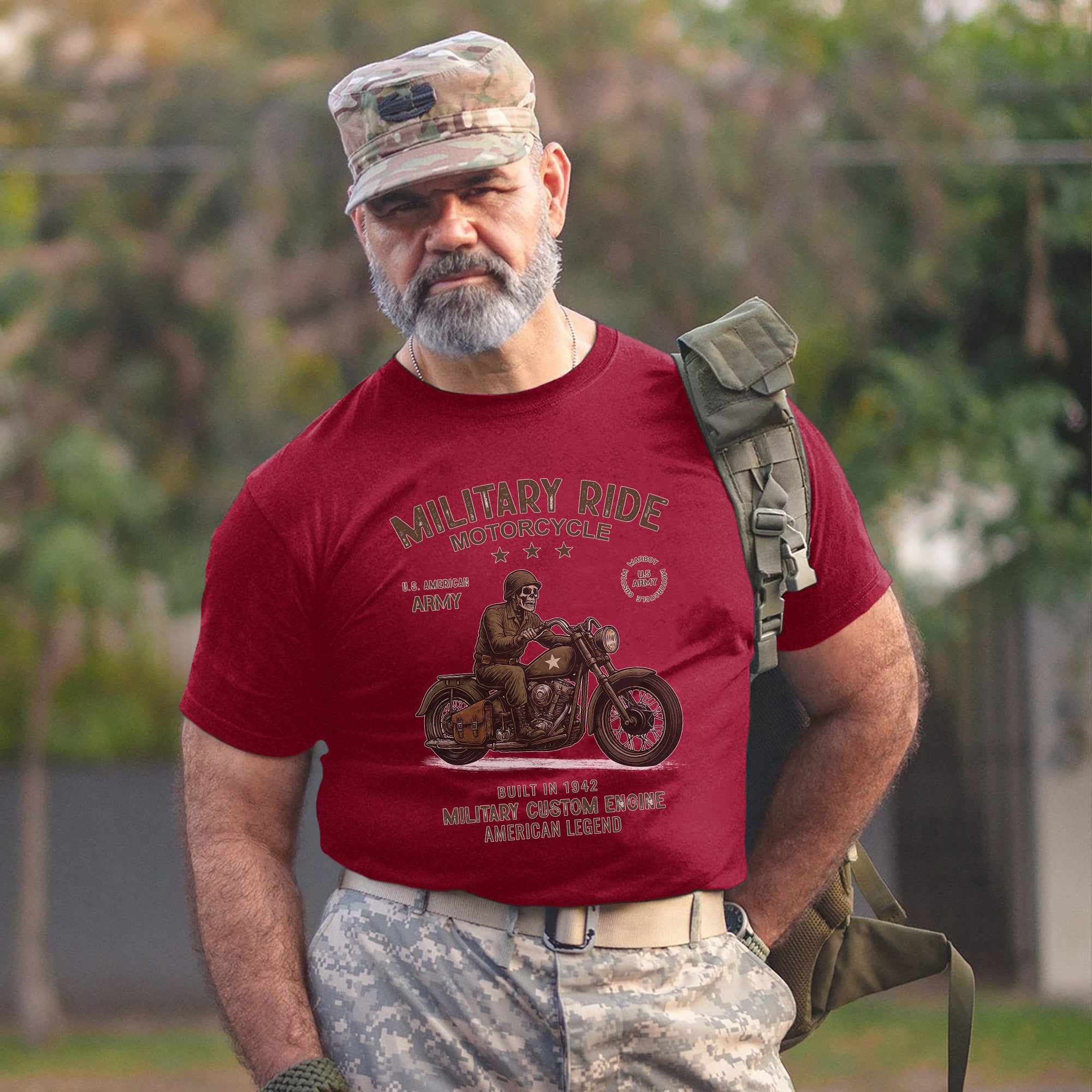 Military Ride Motorcycle US Army Built in T-Shirt
