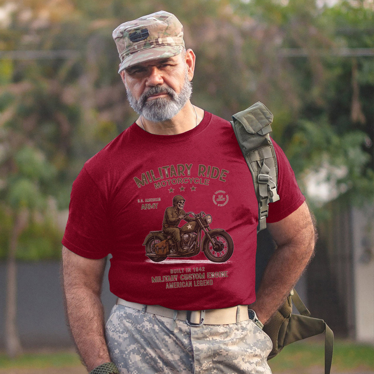Military Ride Motorcycle US Army Built in 1942 Custom Engine American Legend T-Shirt
