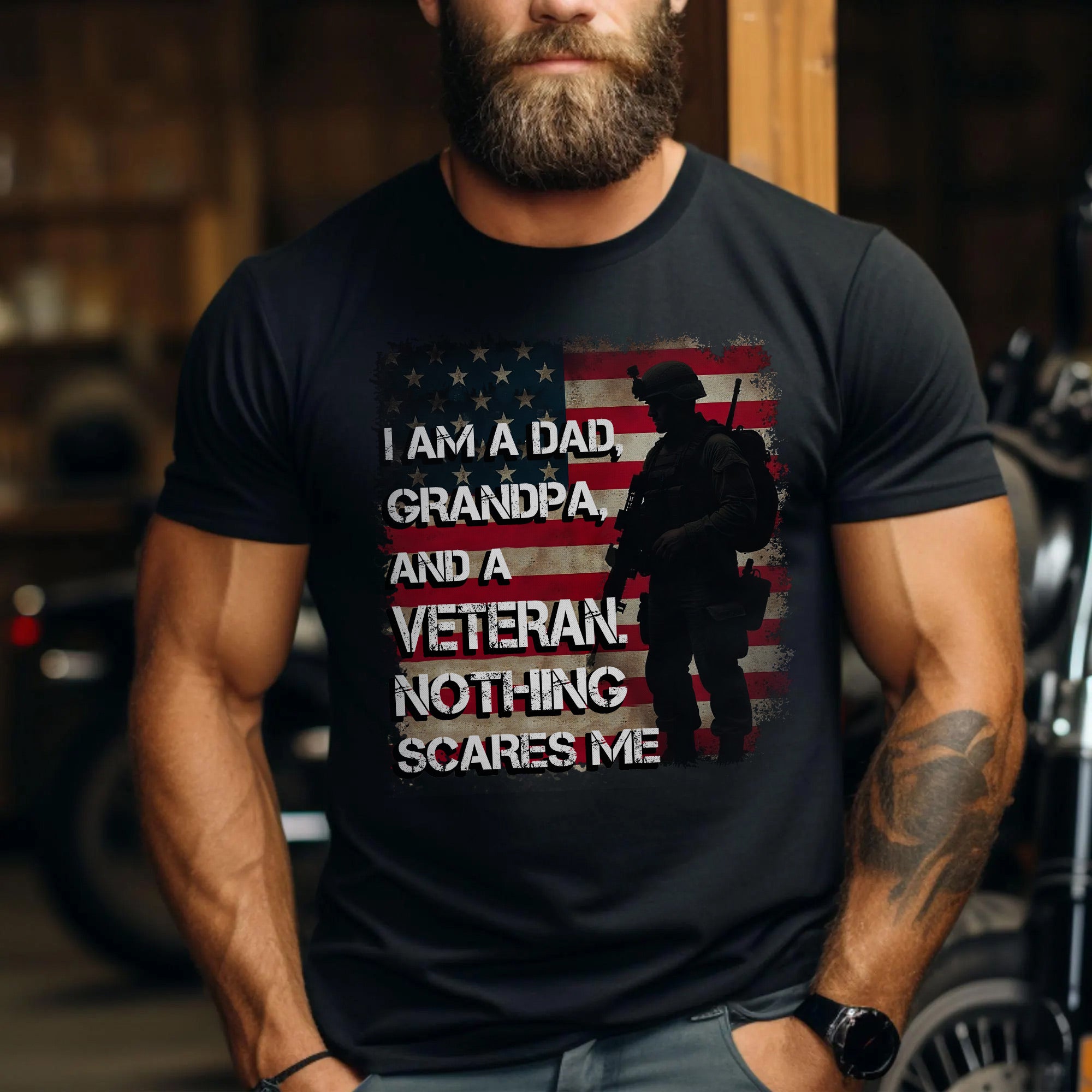 I Am a Dad Grandpa and a Veteran Nothing Scares Me US Military Patriotic T-Shirt