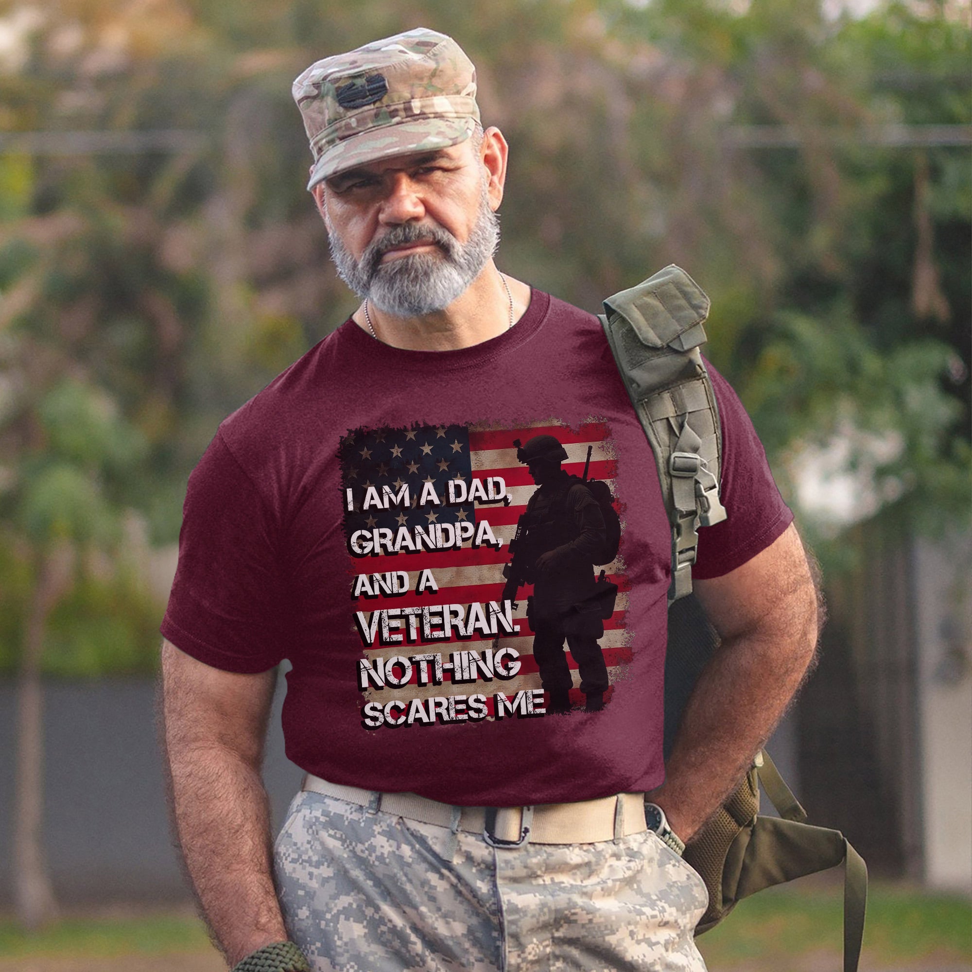 I Am a Dad Grandpa and a Veteran Nothing Scares Me US Military Patriotic T-Shirt