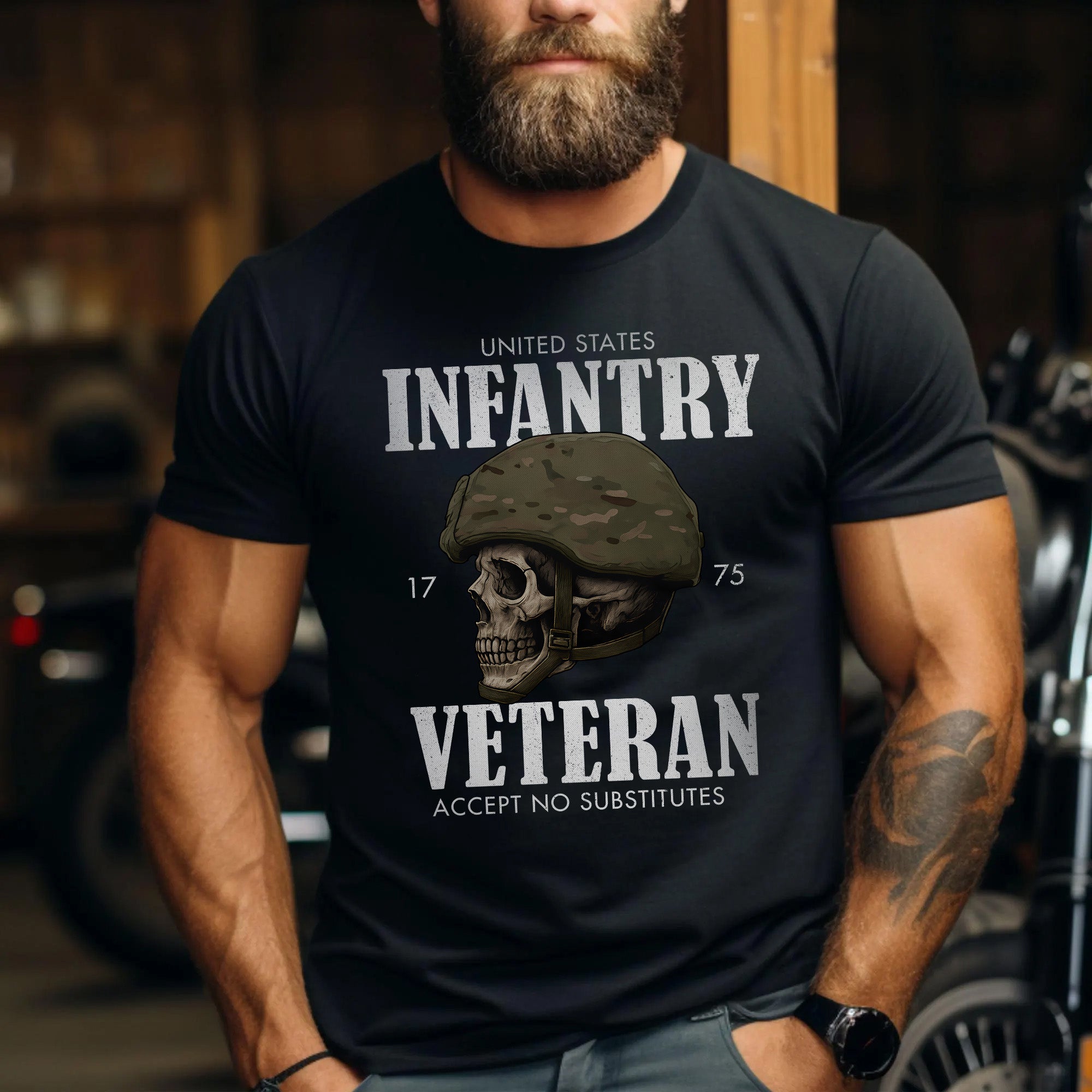 United States Infantry 1775 Veteran Accept No Substitutes US Military Patriotic Tribute T-Shirt