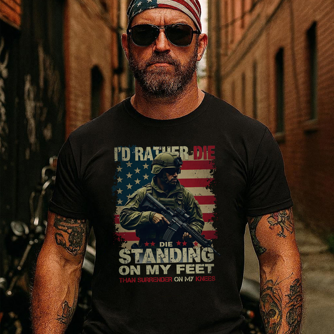 I'd Rather Die Standing Than Kneel Bold Patriotic Quote for Fearless and Proud US Veterans T-Shirt