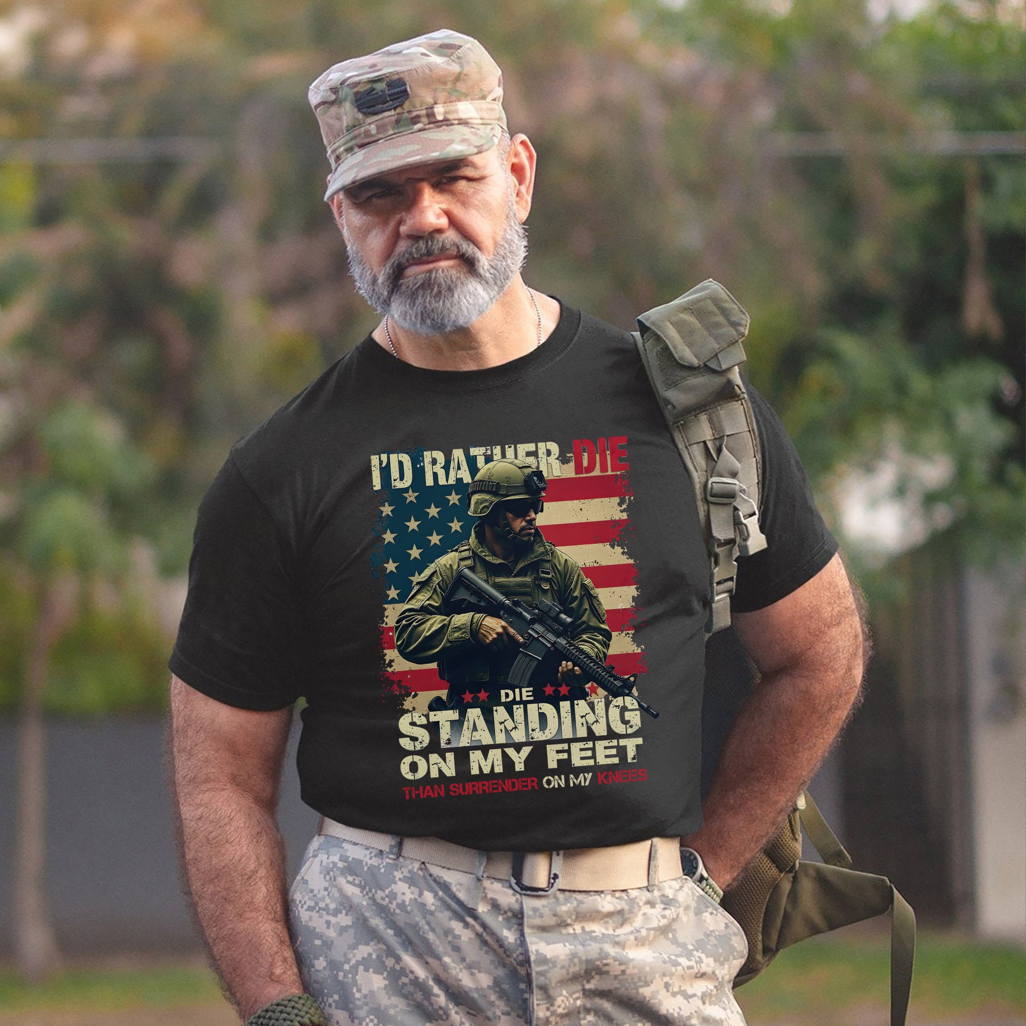 I'd Rather Die Standing Than Kneel Bold Patriotic Quote for Fearless and Proud US Veterans T-Shirt