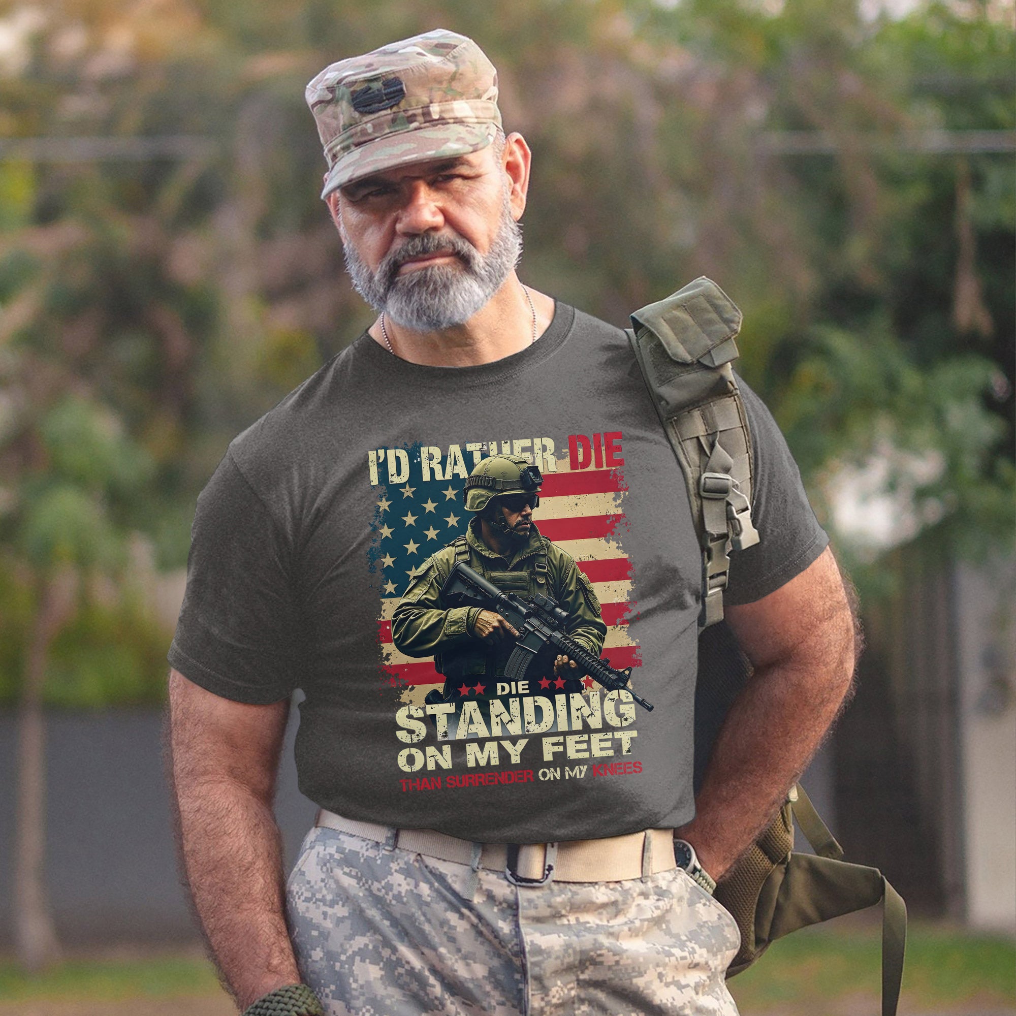 I'd Rather Die Standing Than Kneel Bold Patriotic Quote for Fearless and Proud US Veterans T-Shirt