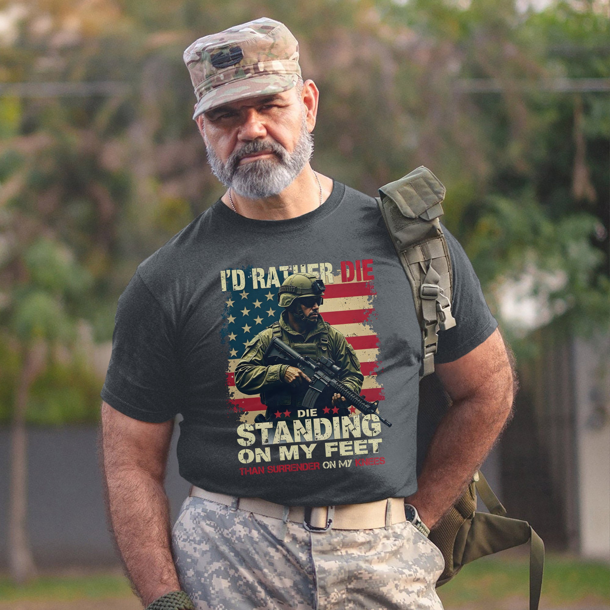 I'd Rather Die Standing Than Kneel Bold Patriotic Quote for Fearless and Proud US Veterans T-Shirt