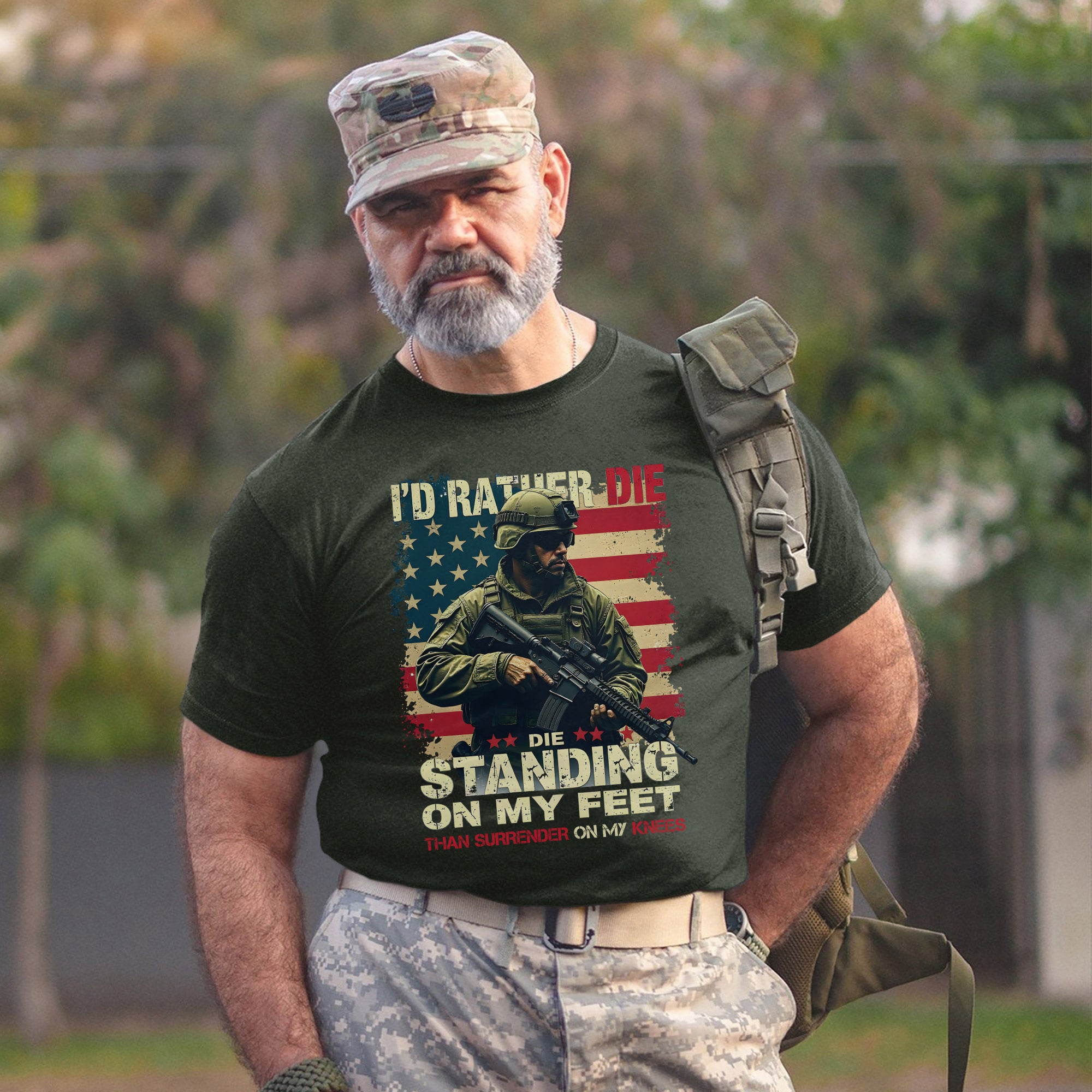 I'd Rather Die Standing Than Kneel Bold Patriotic Quote for Fearless and Proud US Veterans T-Shirt