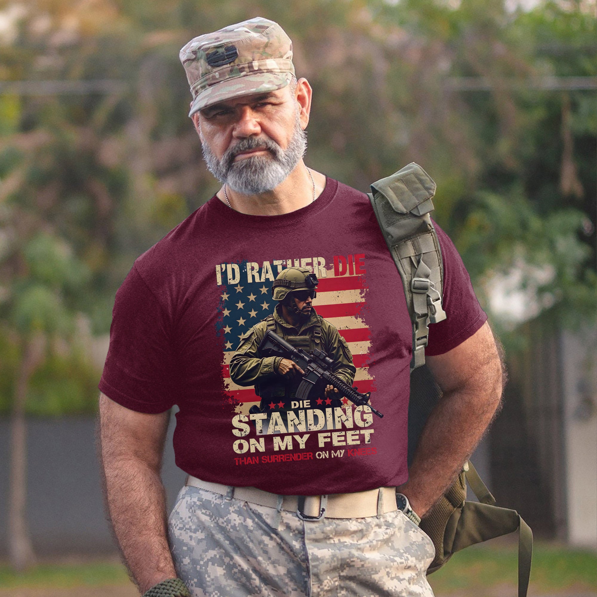 I'd Rather Die Standing Than Kneel Bold Patriotic Quote for Fearless and Proud US Veterans T-Shirt