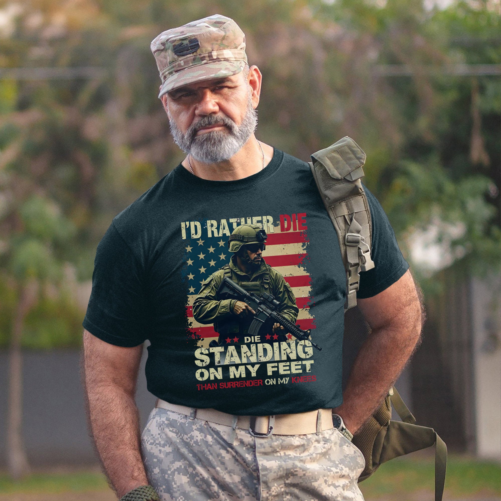 I'd Rather Die Standing Than Kneel Bold Patriotic Quote for Fearless and Proud US Veterans T-Shirt