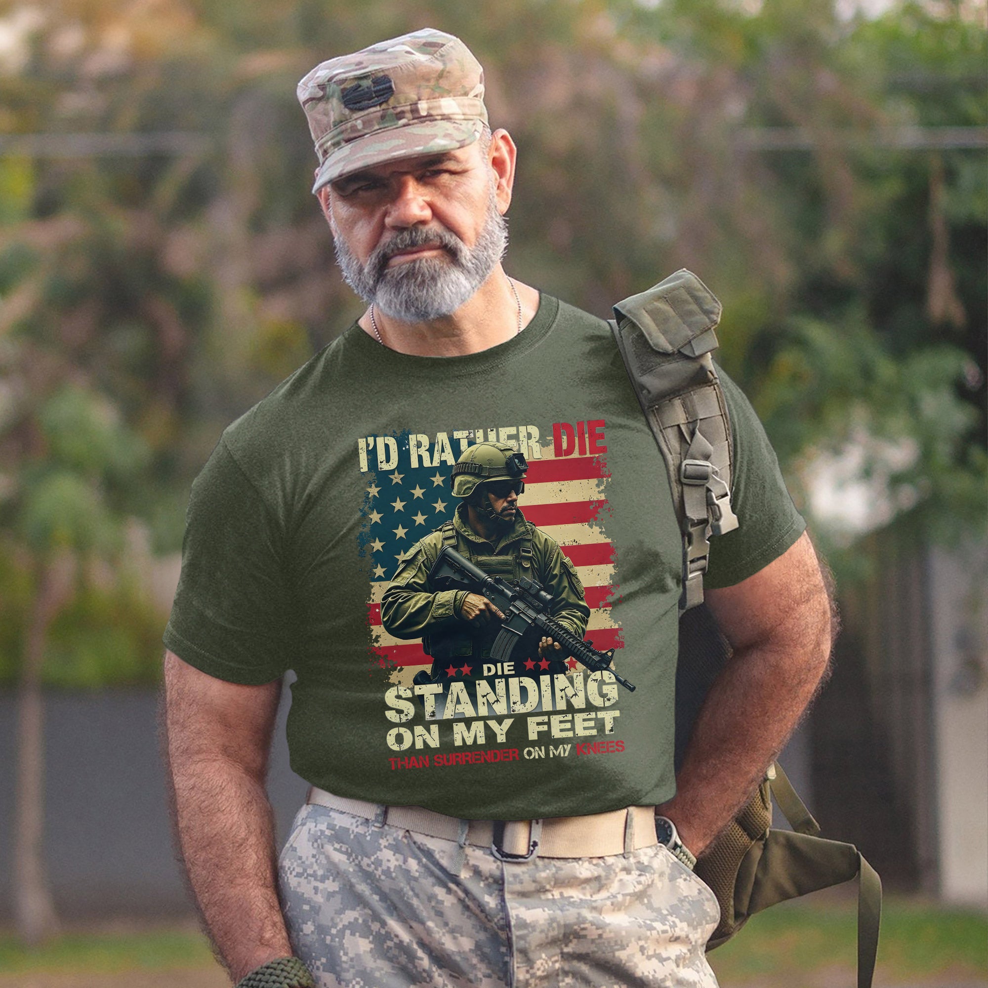 I'd Rather Die Standing Than Kneel Bold Patriotic Quote for Fearless and Proud US Veterans T-Shirt