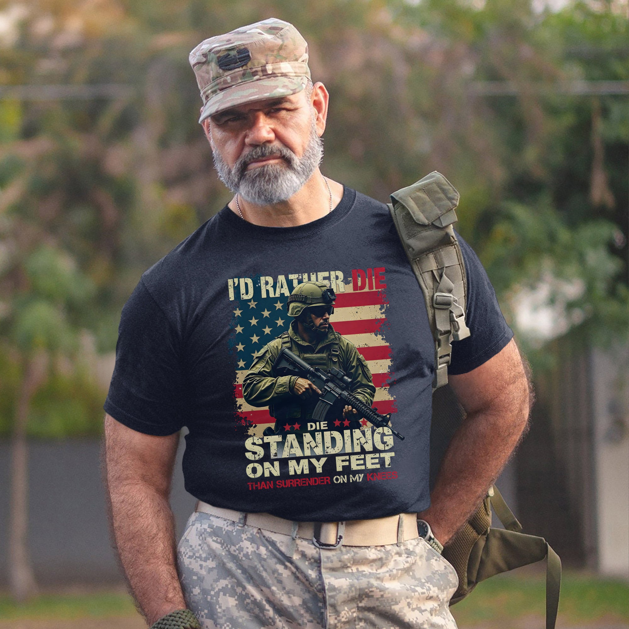 I'd Rather Die Standing Than Kneel Bold Patriotic Quote for Fearless and Proud US Veterans T-Shirt