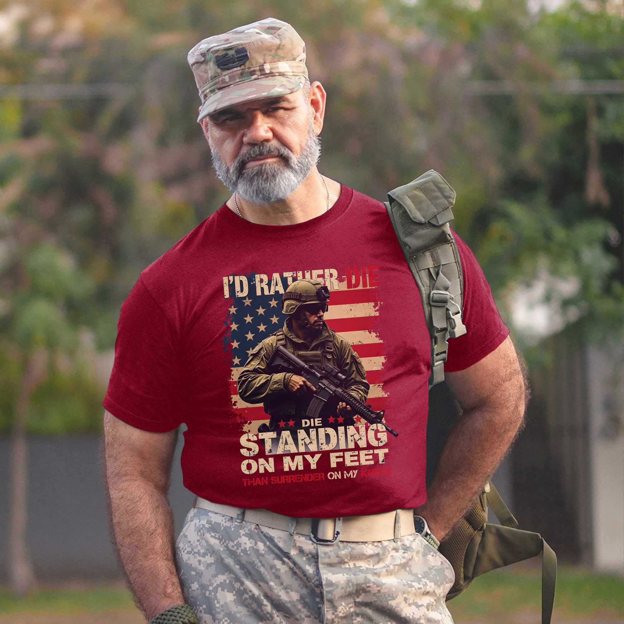 I'd Rather Die Standing Than Kneel Bold Patriotic Quote for Fearless and Proud US Veterans T-Shirt