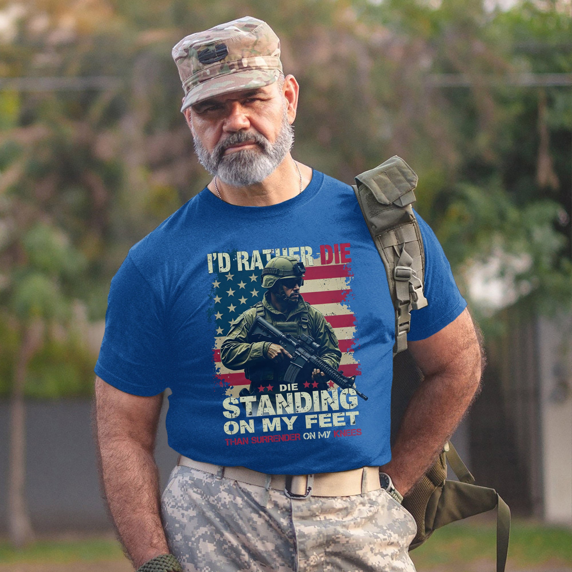 I'd Rather Die Standing Than Kneel Bold Patriotic Quote for Fearless and Proud US Veterans T-Shirt