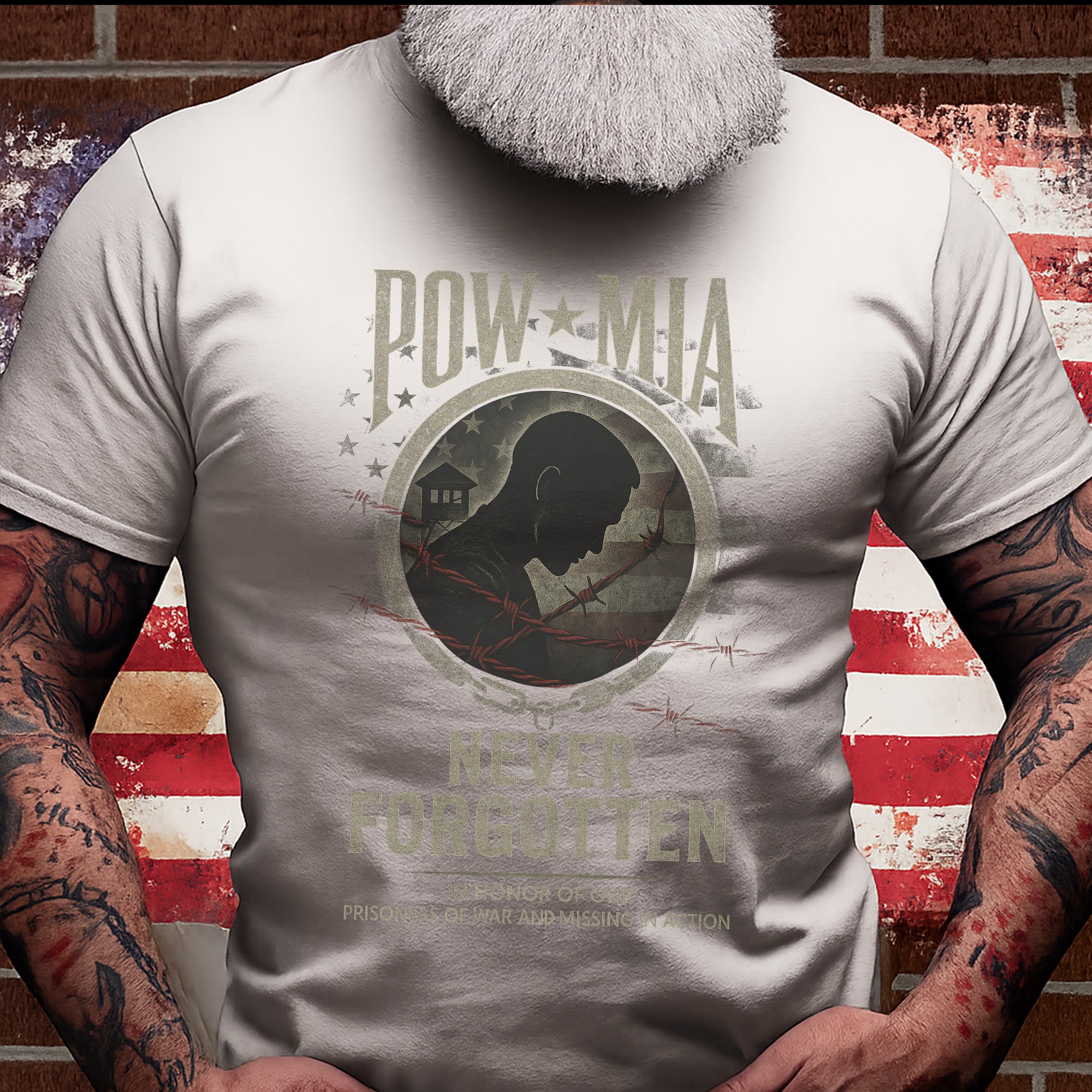 Never Forgotten In Honor of Our Prisoners of War and Missing in Action US Military Veteran T-Shirt