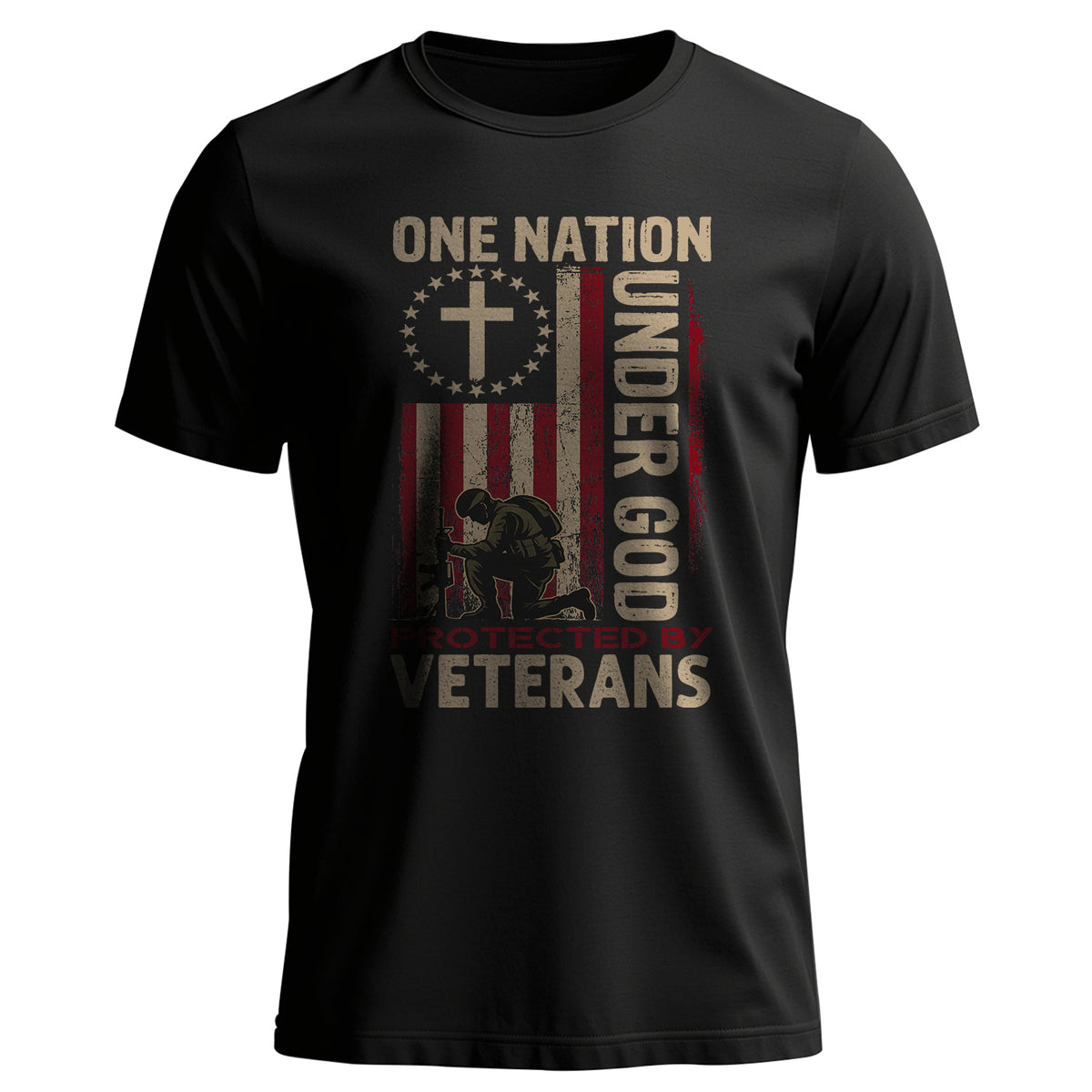 One Nation Under God Protected by Veterans T-Shirt Main image