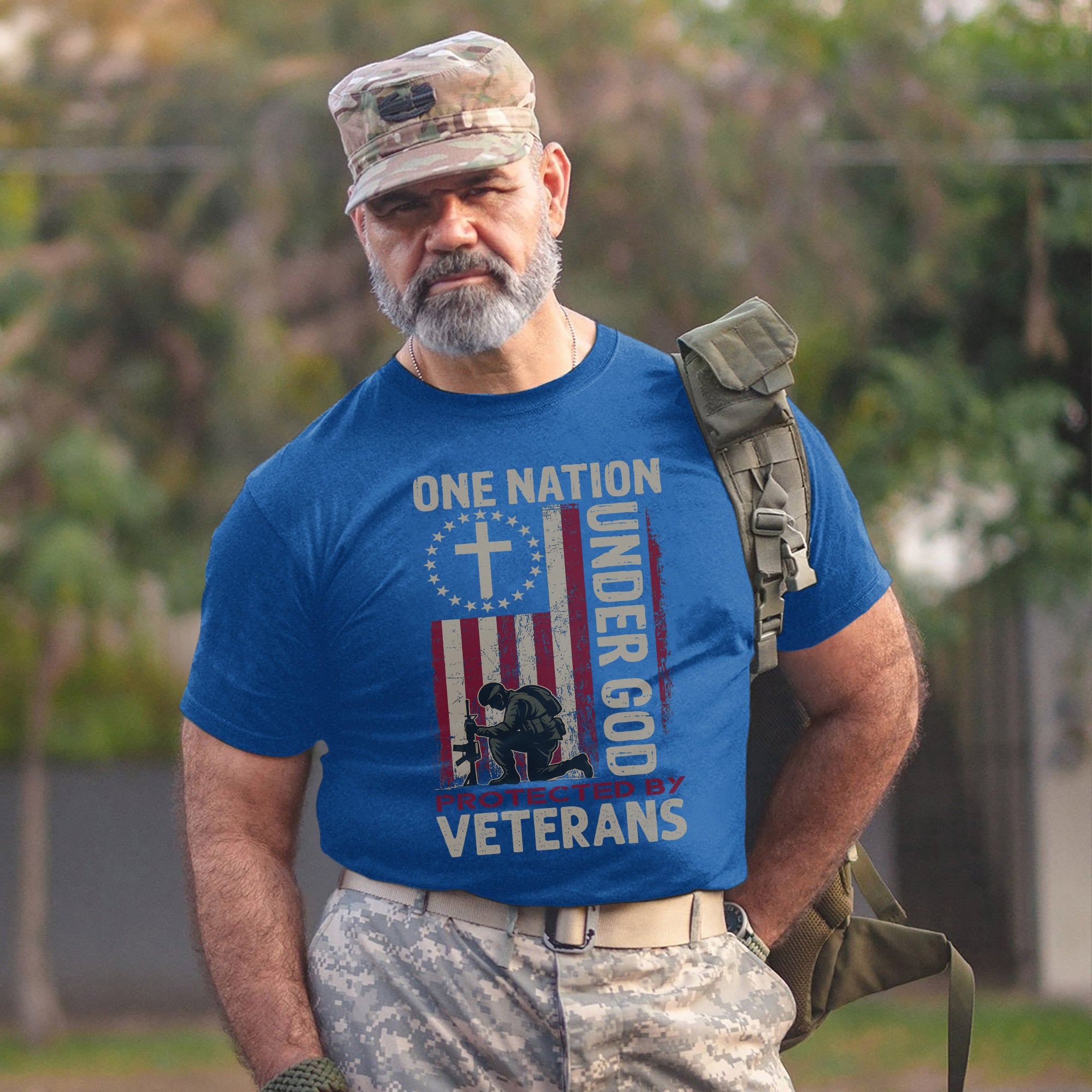 One Nation Under God Protected by Veterans Patriotic Tribute to Faith Freedom and Service T-Shirt