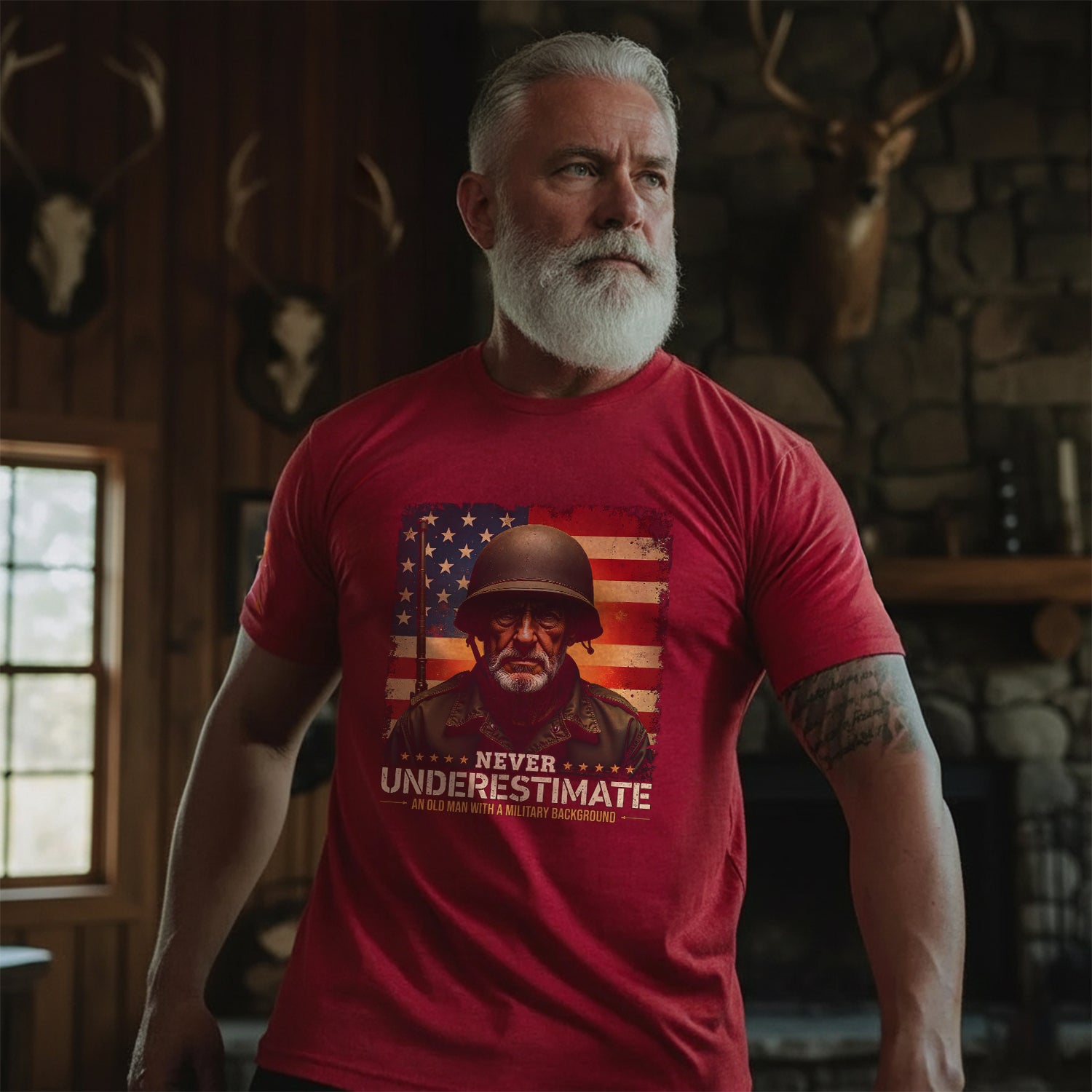 Never Underestimate an Old Man with a Military Background Trained Tough and Battle Ready T-Shirt Secondary image