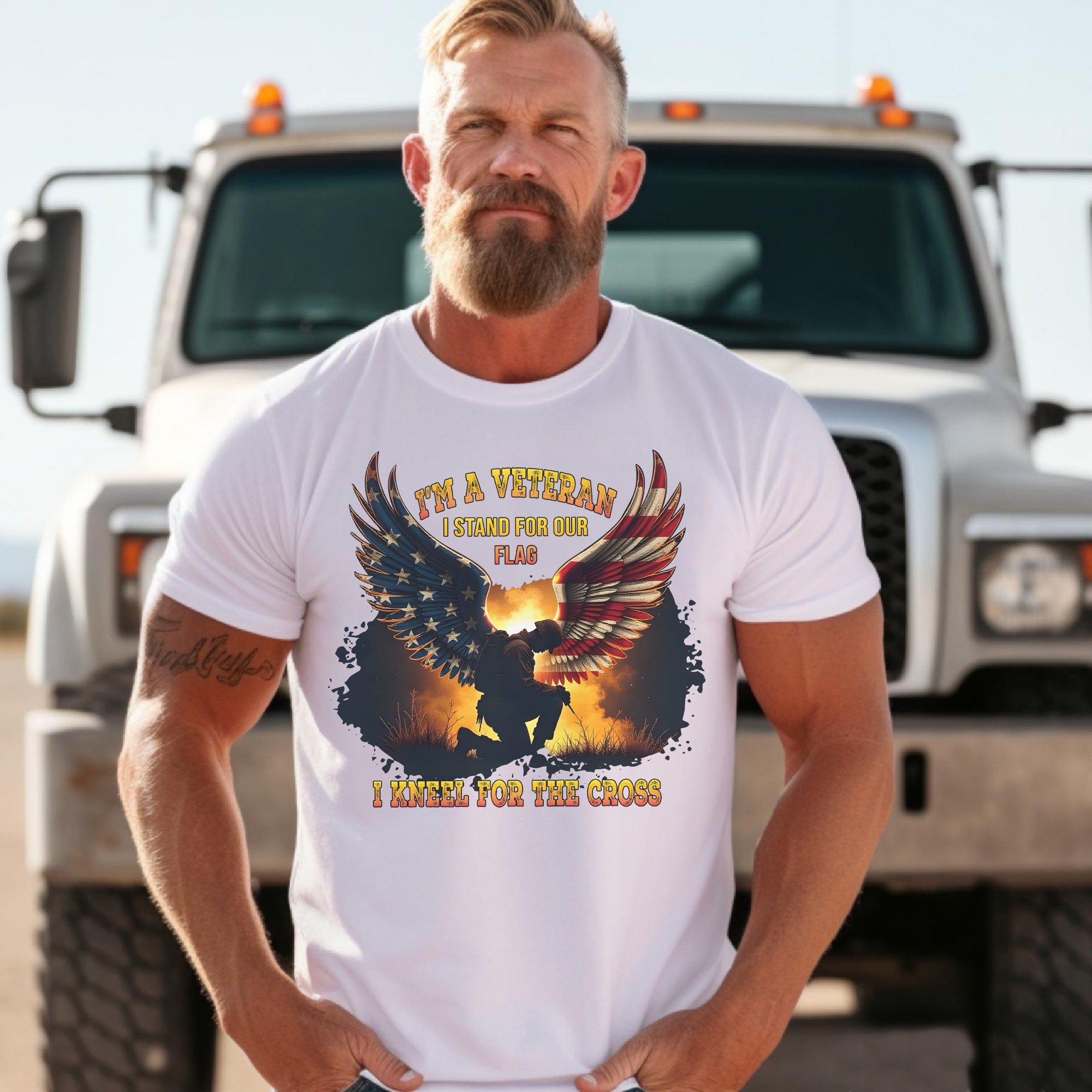 I'm a Veteran I Stand for Our Flag I Kneel for the Cross Honoring Faith and Patriotism T-Shirt