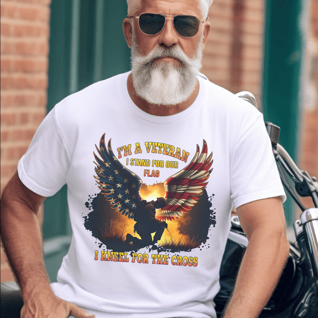 I'm a Veteran I Stand for Our Flag I Kneel for the Cross Honoring Faith and Patriotism T-Shirt