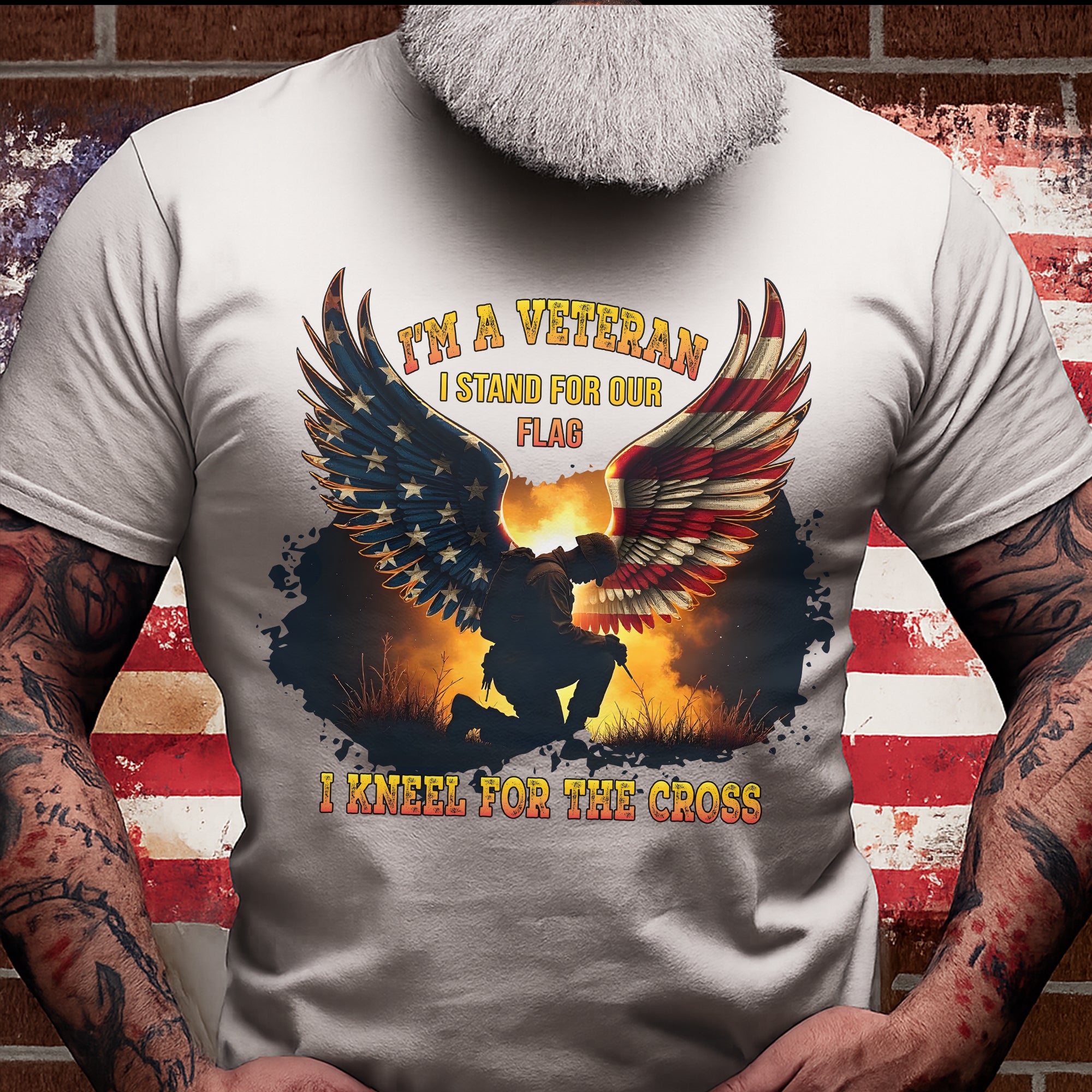I'm a Veteran I Stand for Our Flag I Kneel for the Cross Honoring Faith and Patriotism T-Shirt