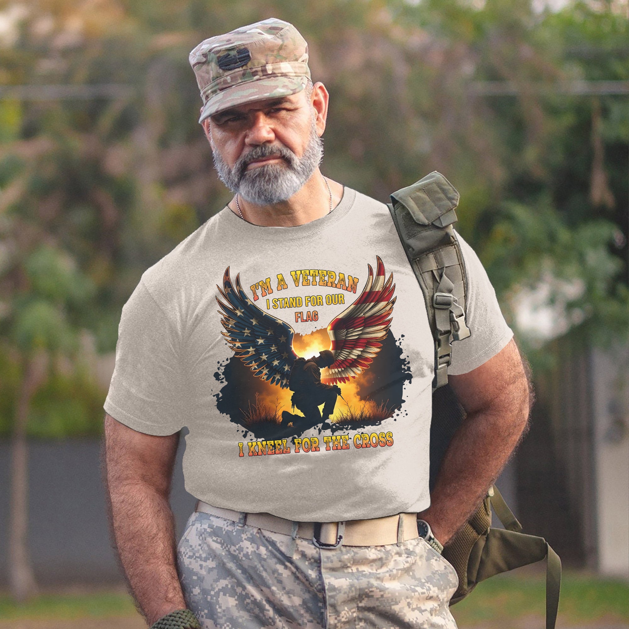 I'm a Veteran I Stand for Our Flag I Kneel for the Cross Honoring Faith and Patriotism T-Shirt