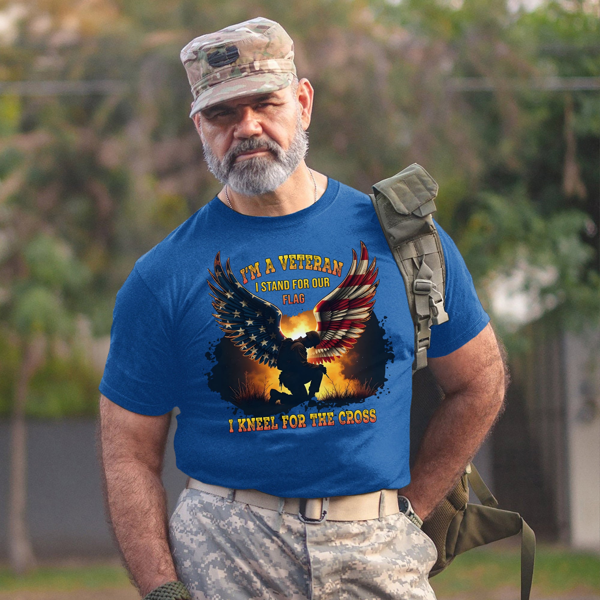 I'm a Veteran I Stand for Our Flag I Kneel for the Cross Honoring Faith and Patriotism T-Shirt