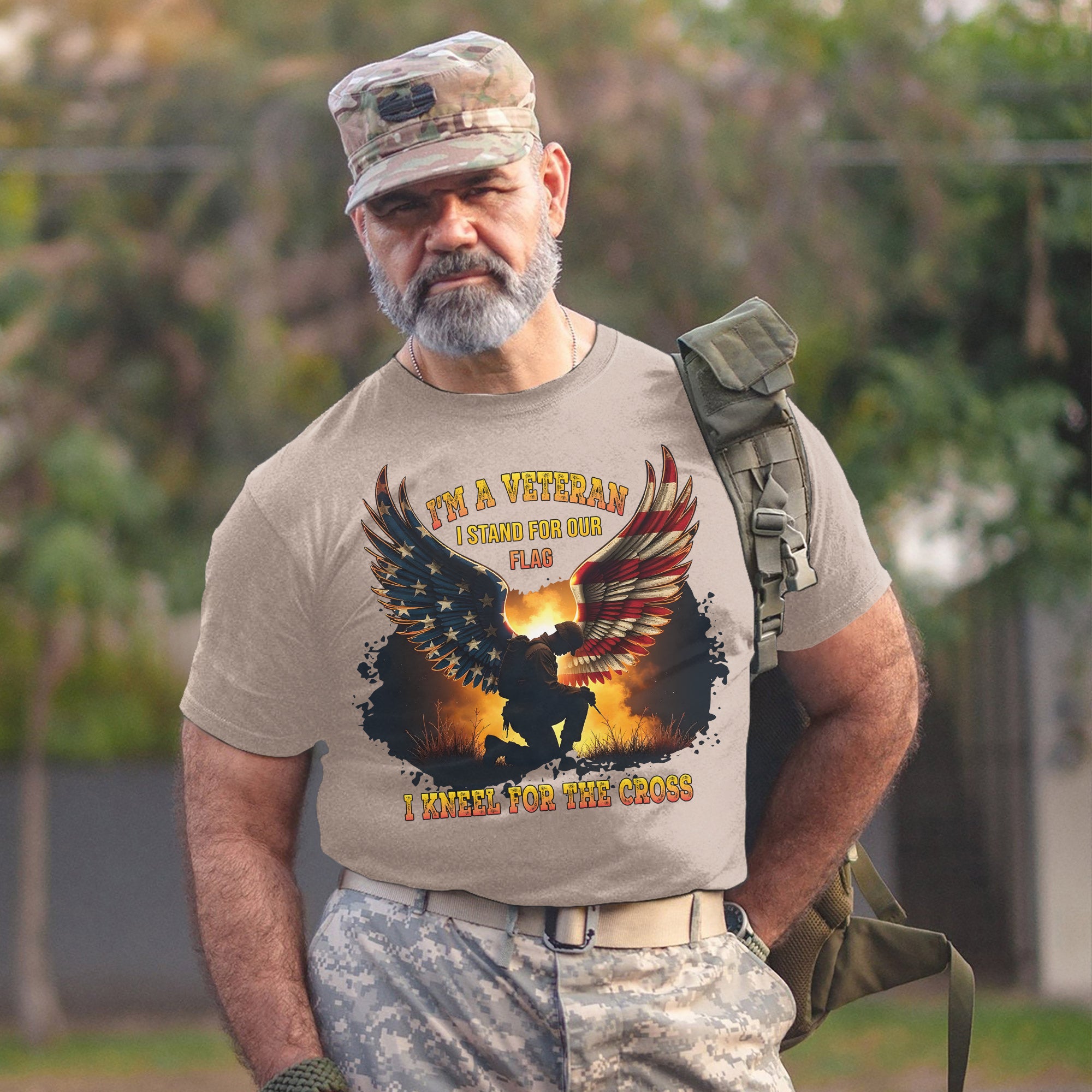 I'm a Veteran I Stand for Our Flag I Kneel for the Cross Honoring Faith and Patriotism T-Shirt