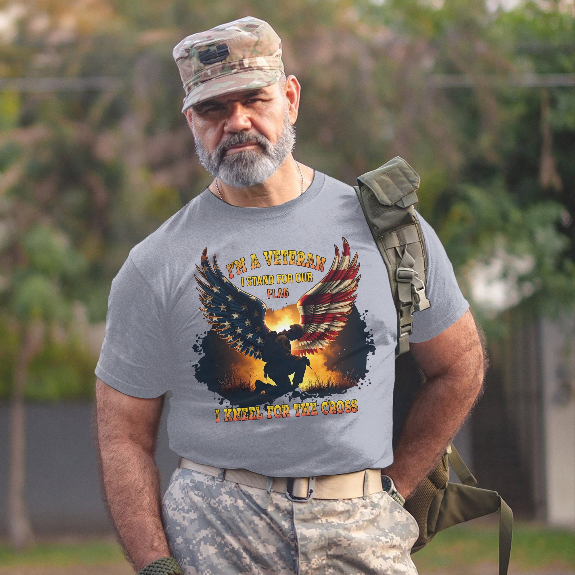 I'm a Veteran I Stand for Our Flag I Kneel for the Cross Honoring Faith and Patriotism T-Shirt