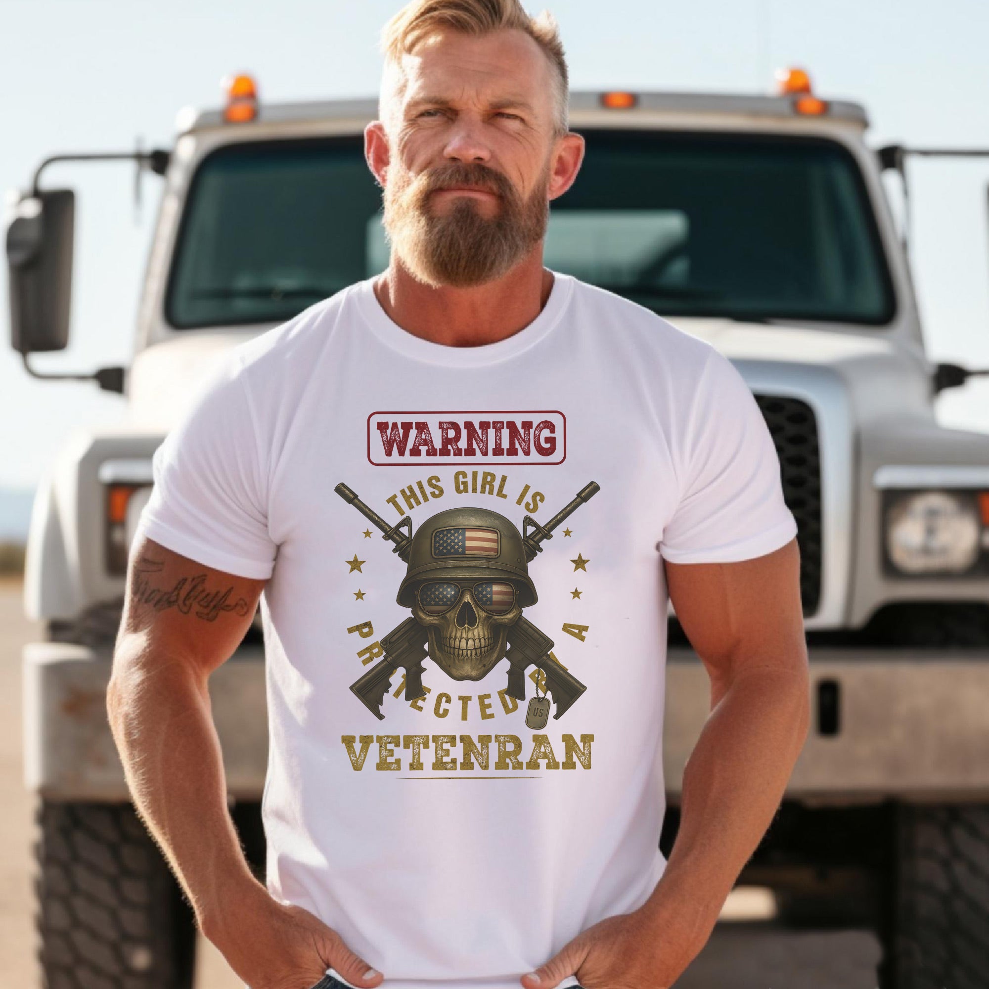 Warning This Girl Is Protected by a Veteran Proud US Military Patriotic Pride T-Shirt