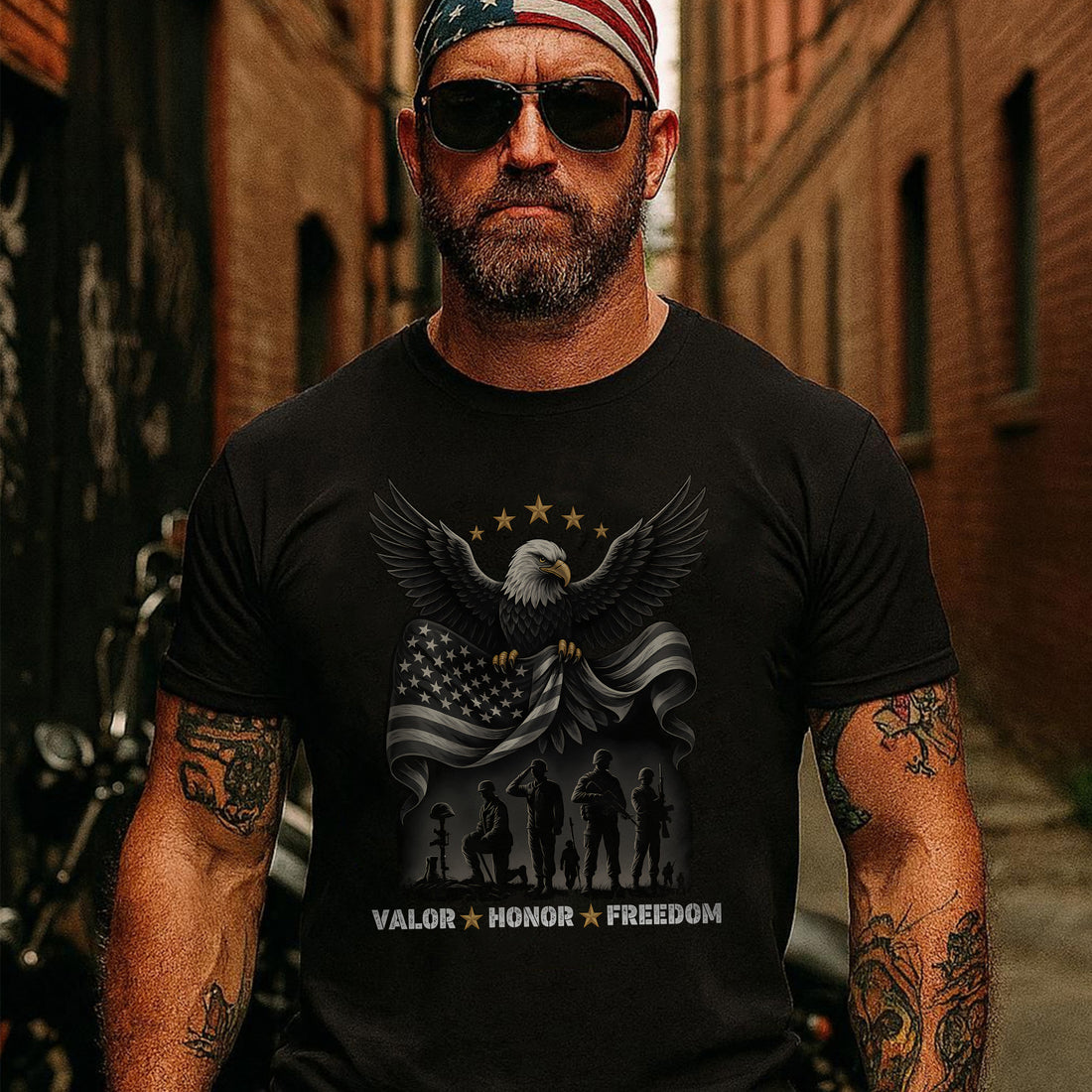 Valor Honor Freedom Proud US Military Veteran Patriotic Pride T-Shirt