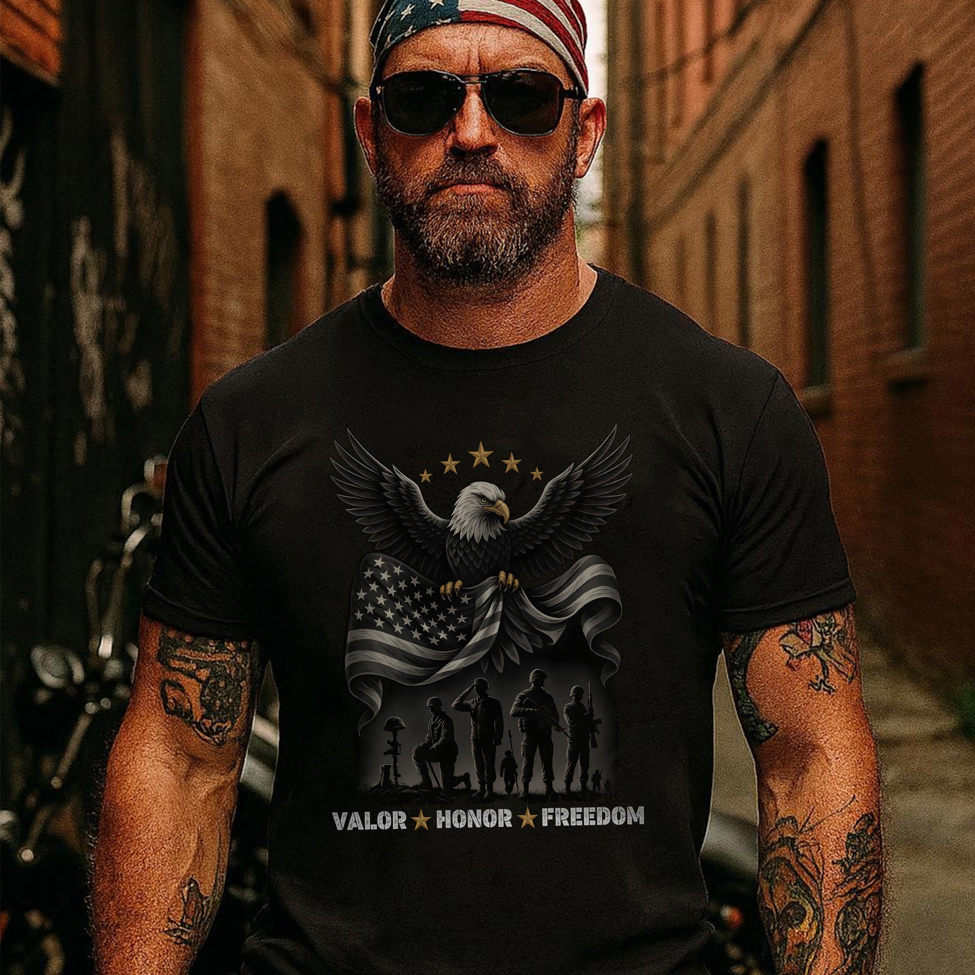 Valor Honor Freedom Proud US Military Veteran Patriotic Pride T-Shirt