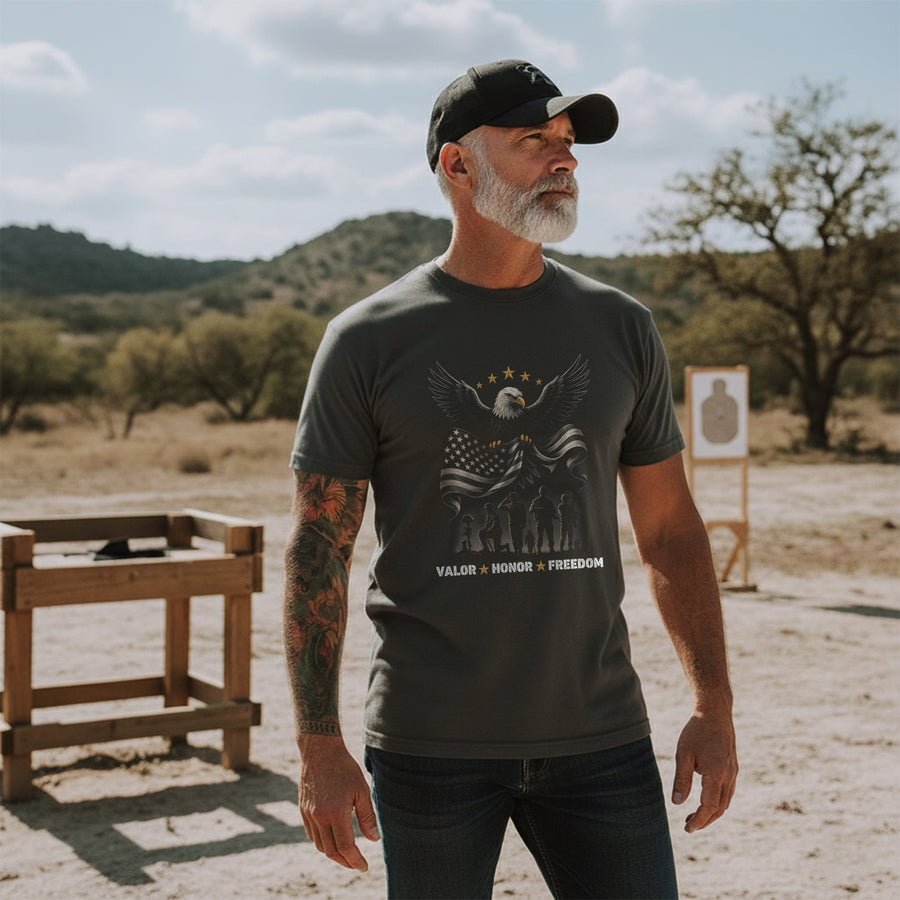 Valor Honor Freedom Proud US Military T-Shirt